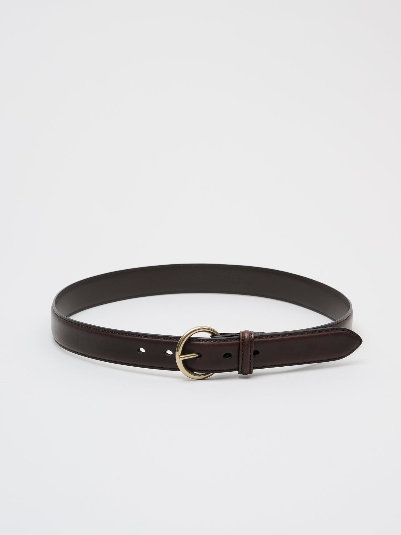 Round Buckle Leather Belt, Dark Brown