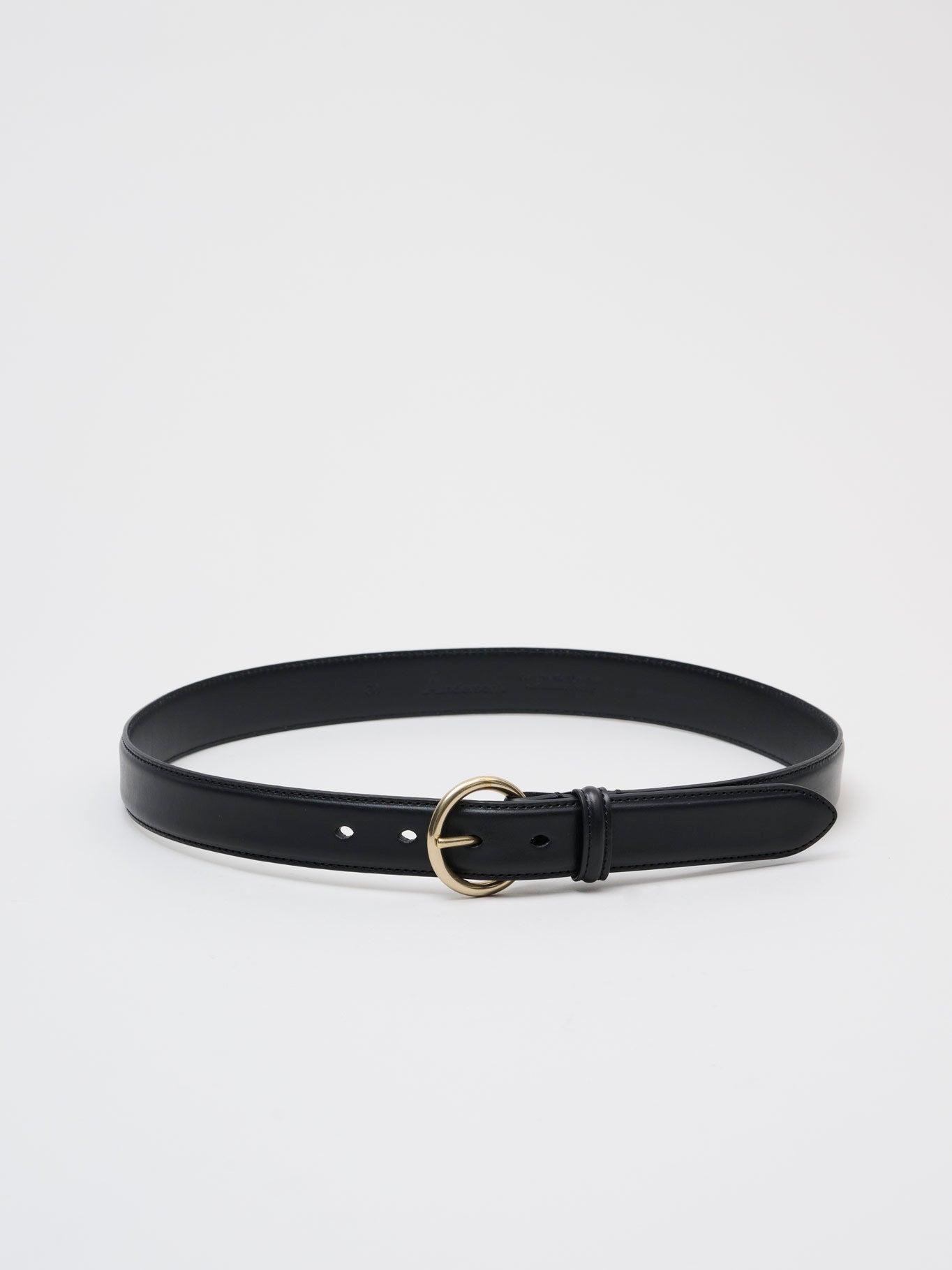 Round Buckle Leather Belt, Black