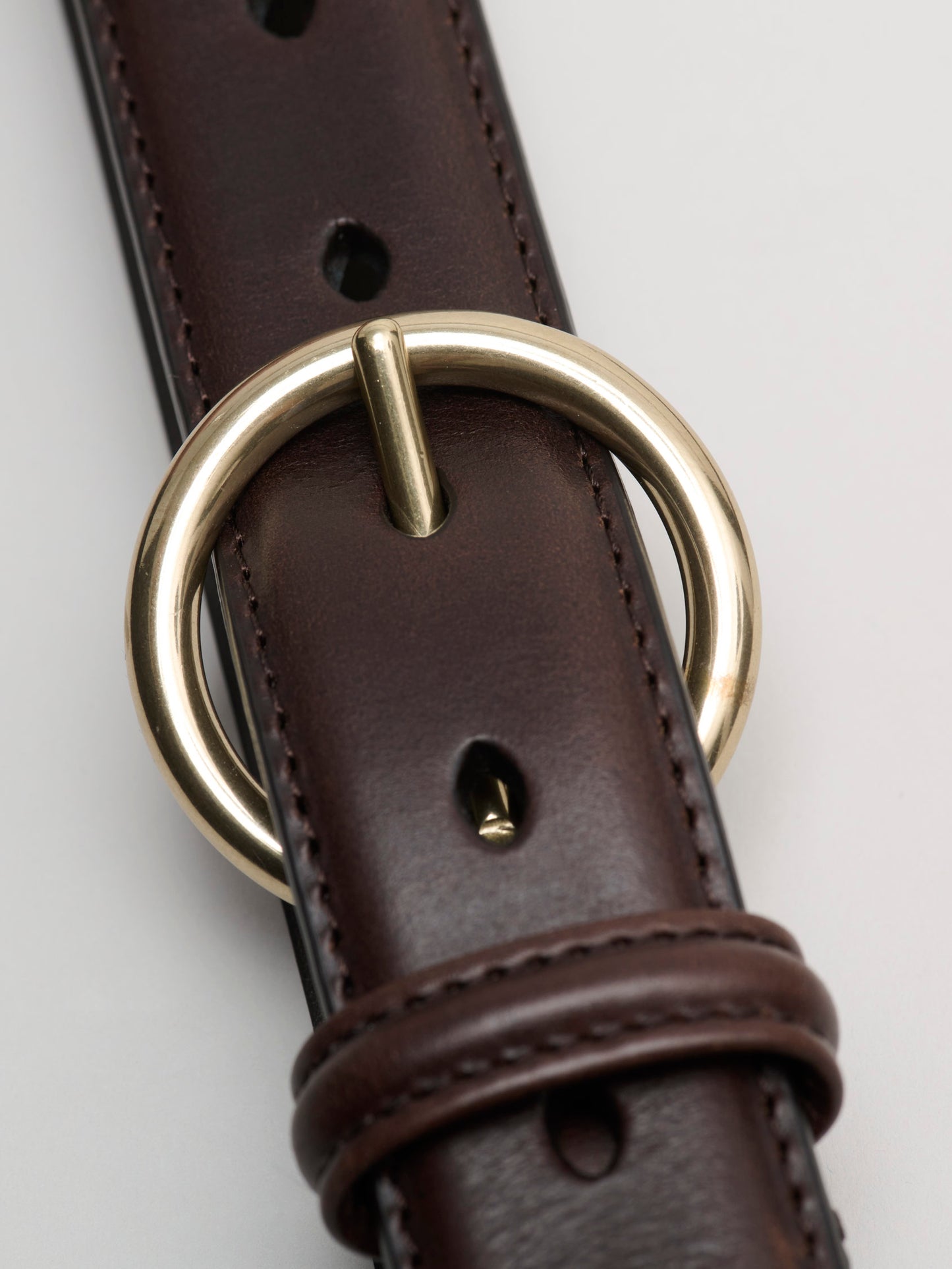 Round Buckle Leather Belt, Dark Brown