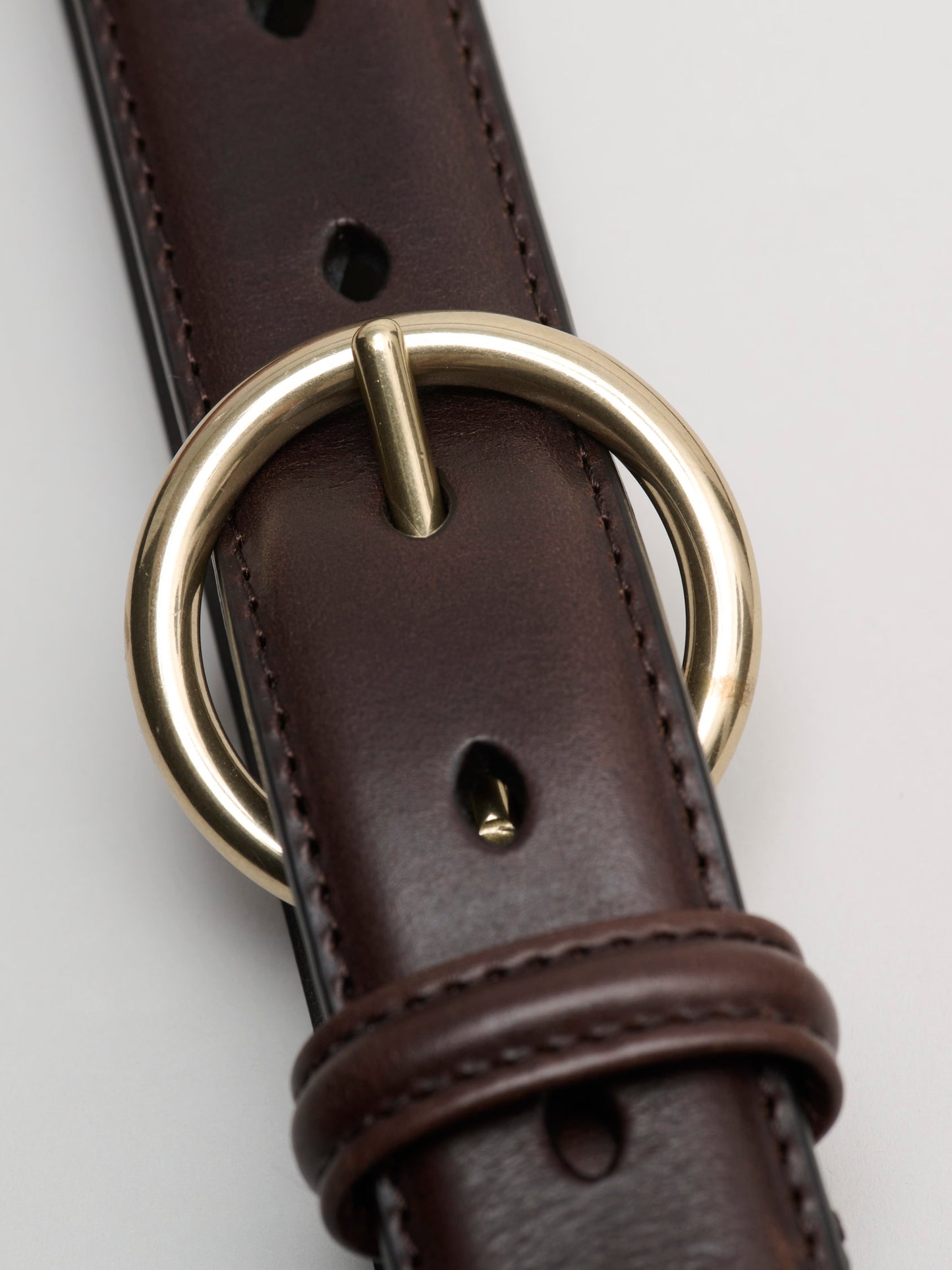 Round Buckle Leather Belt,  Dark Brown