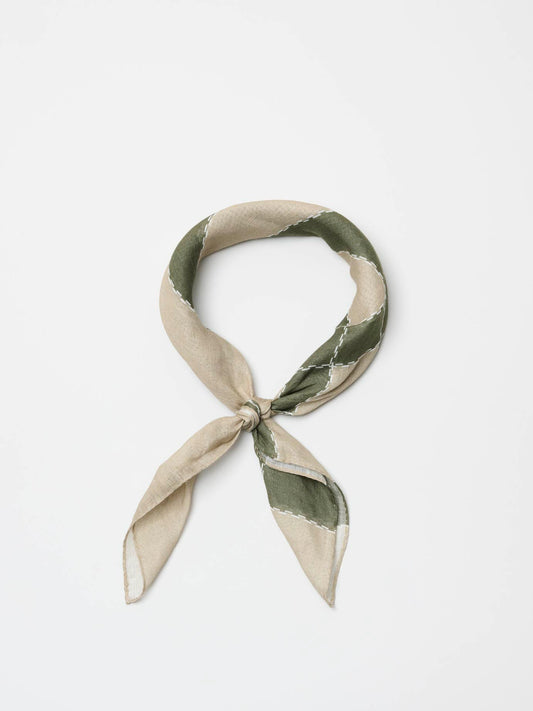Linen Silk checked Bandana, Khaki/Army Green
