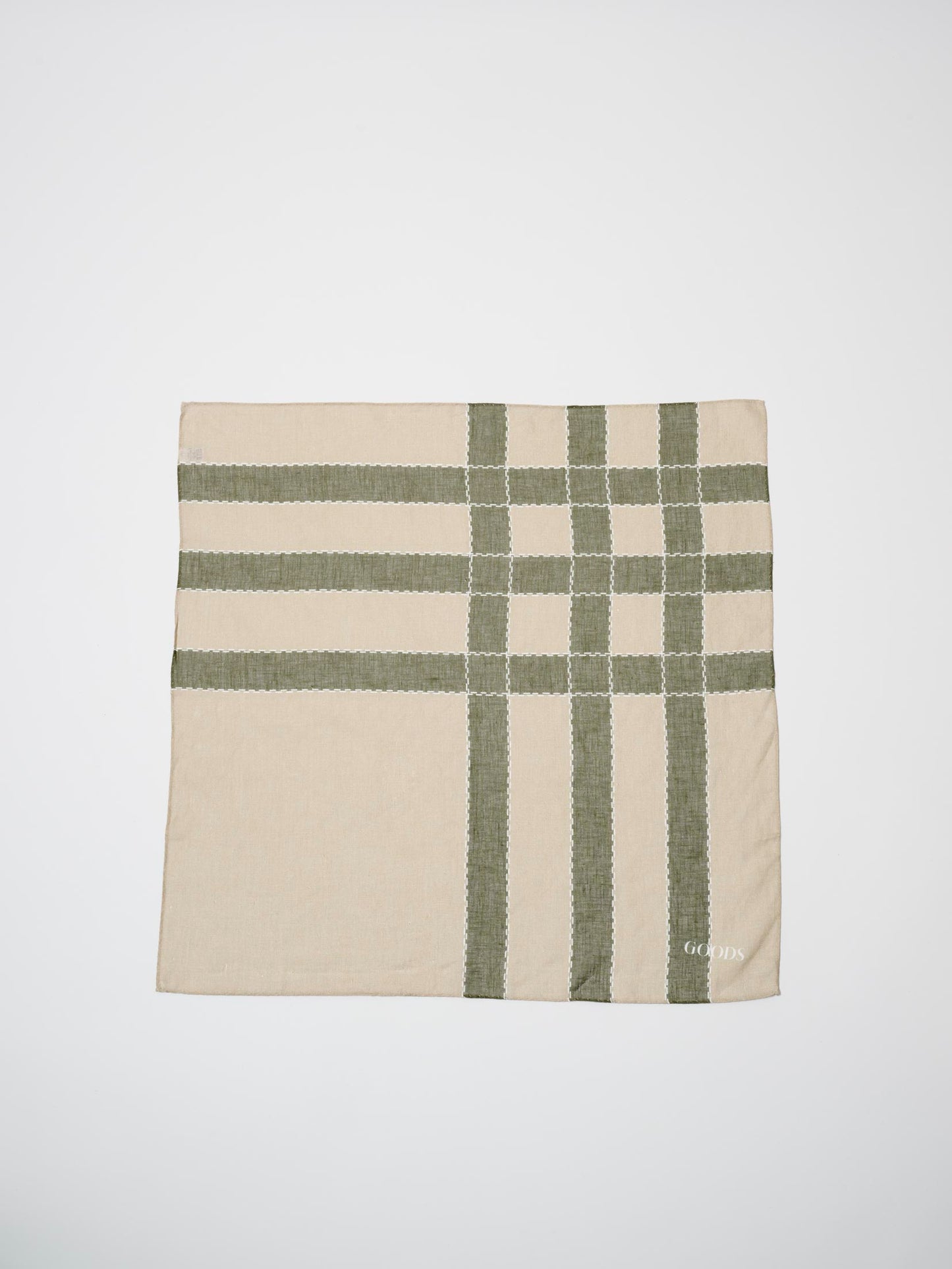 Linen Silk checked Bandana, Khaki/Army Green