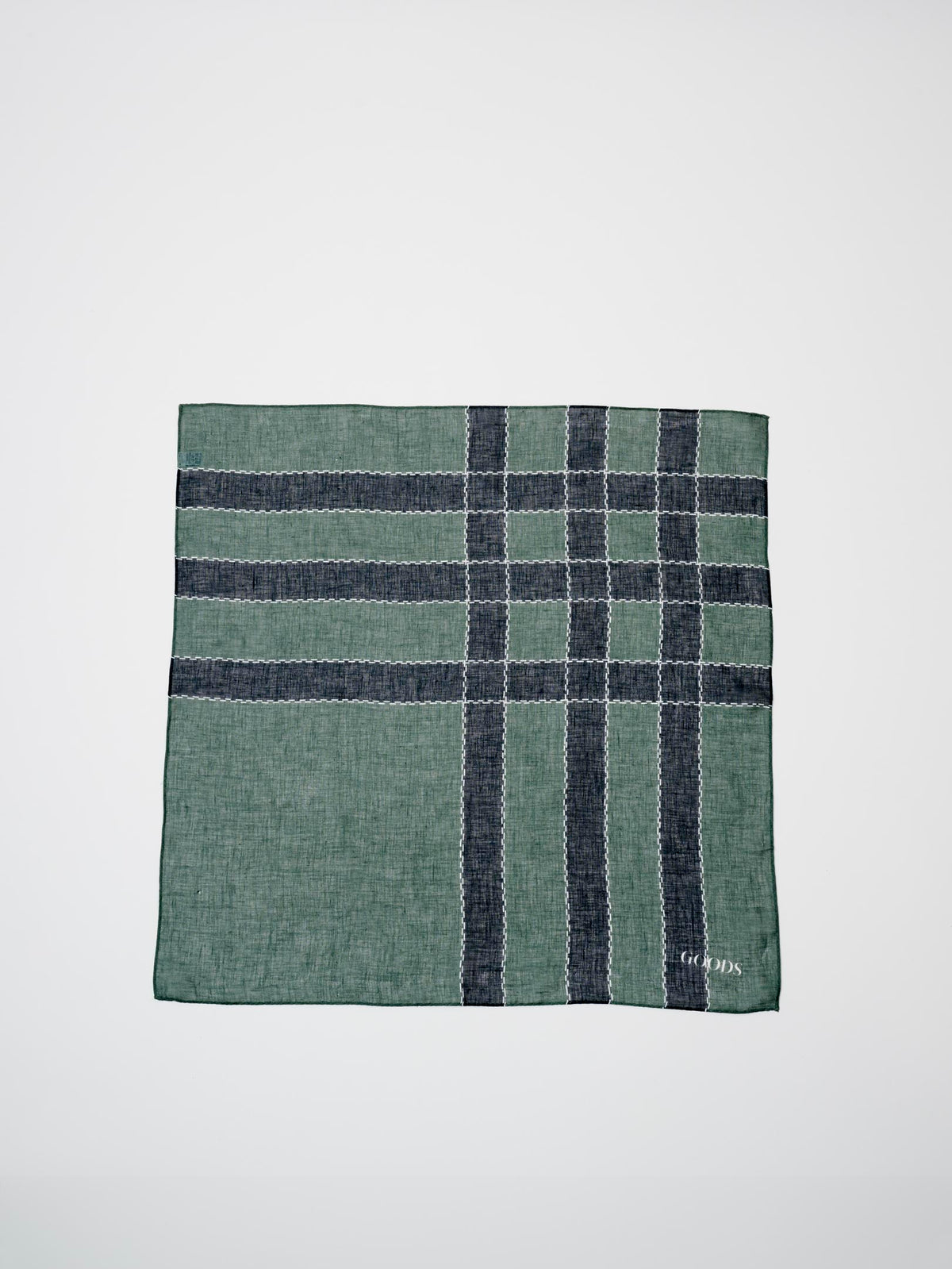 Linen Silk checked Bandana, Navy/Green