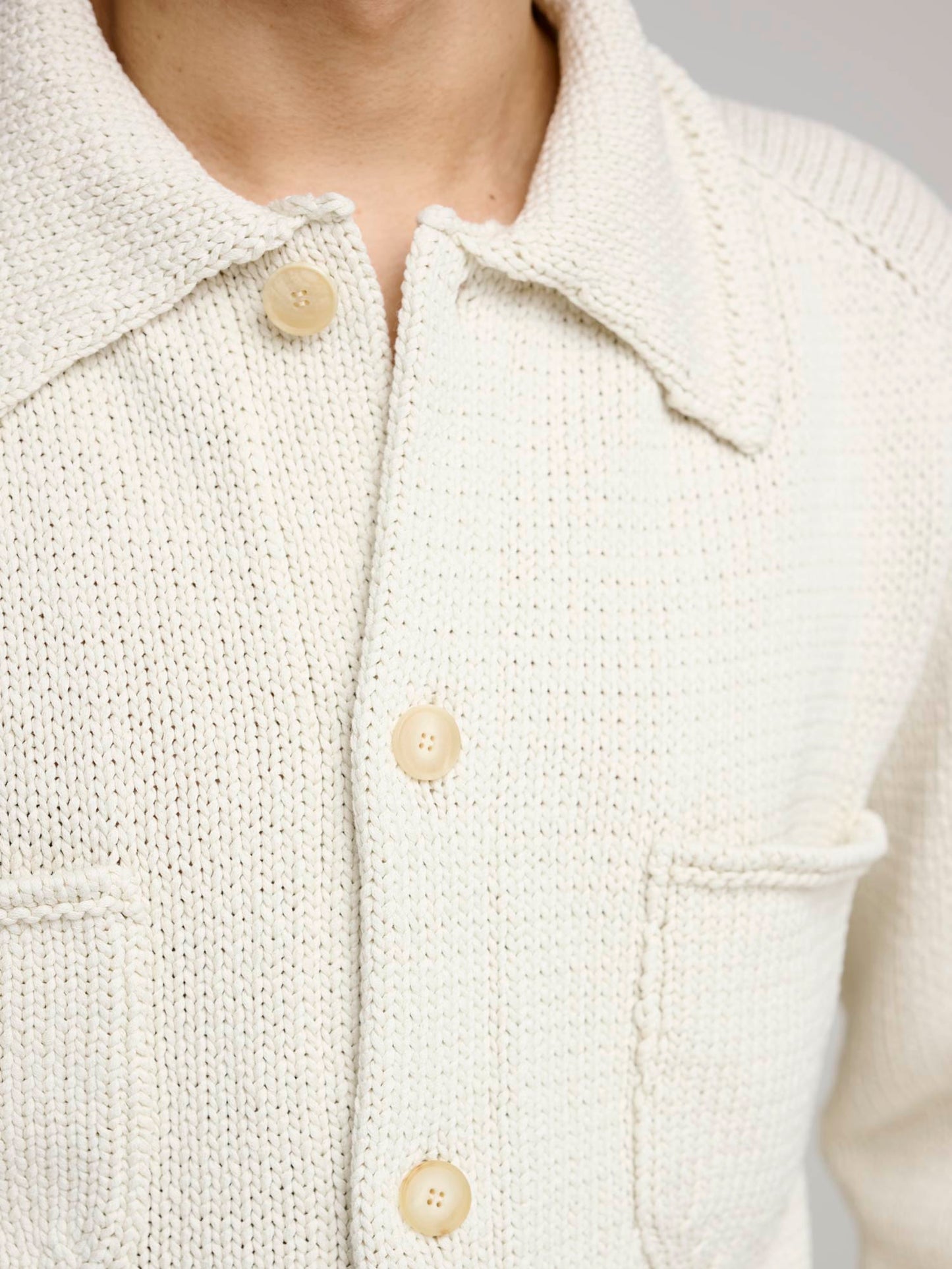 Cotton Lily-Yarn Knit Blouson, Ivory