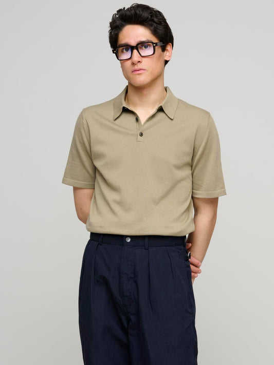 Sea Island Cotton Short Sleeve Polo Shirt, Dark Stone