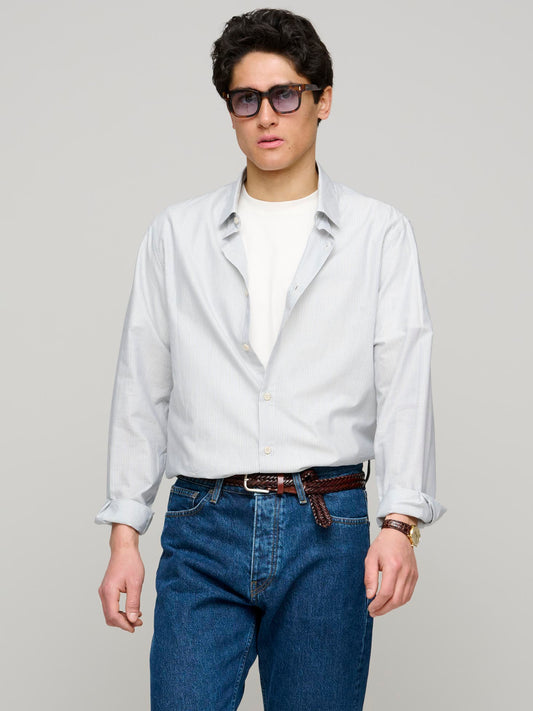Cotton Cashmere Shirt, Light Blue / White Stripe