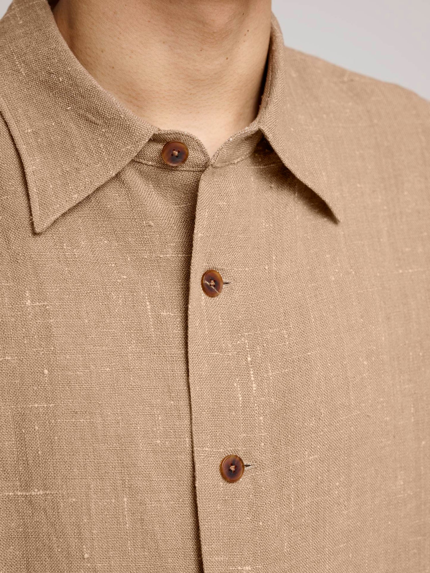 Linen Silk Tweed Half Sleeved Shirt, Brown