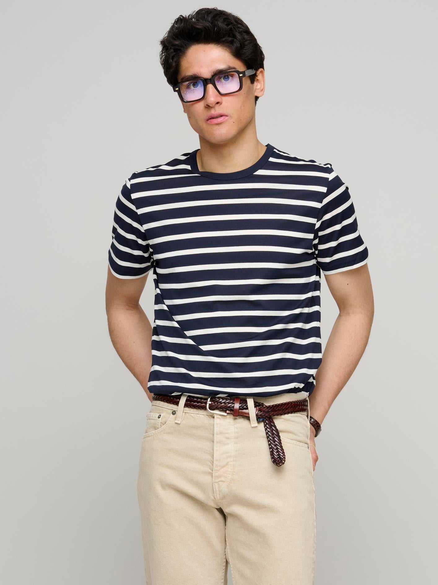 Classic Cotton T-shirt, Navy/Ecru Stripe