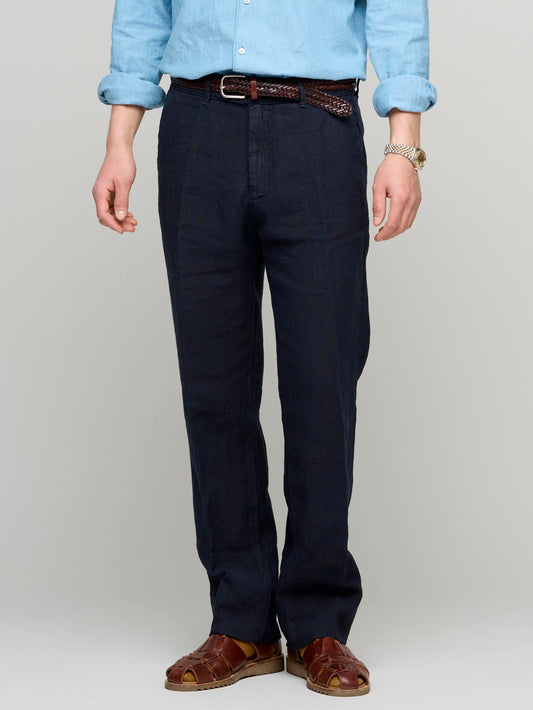 Albora Linen Trousers, Navy Blue