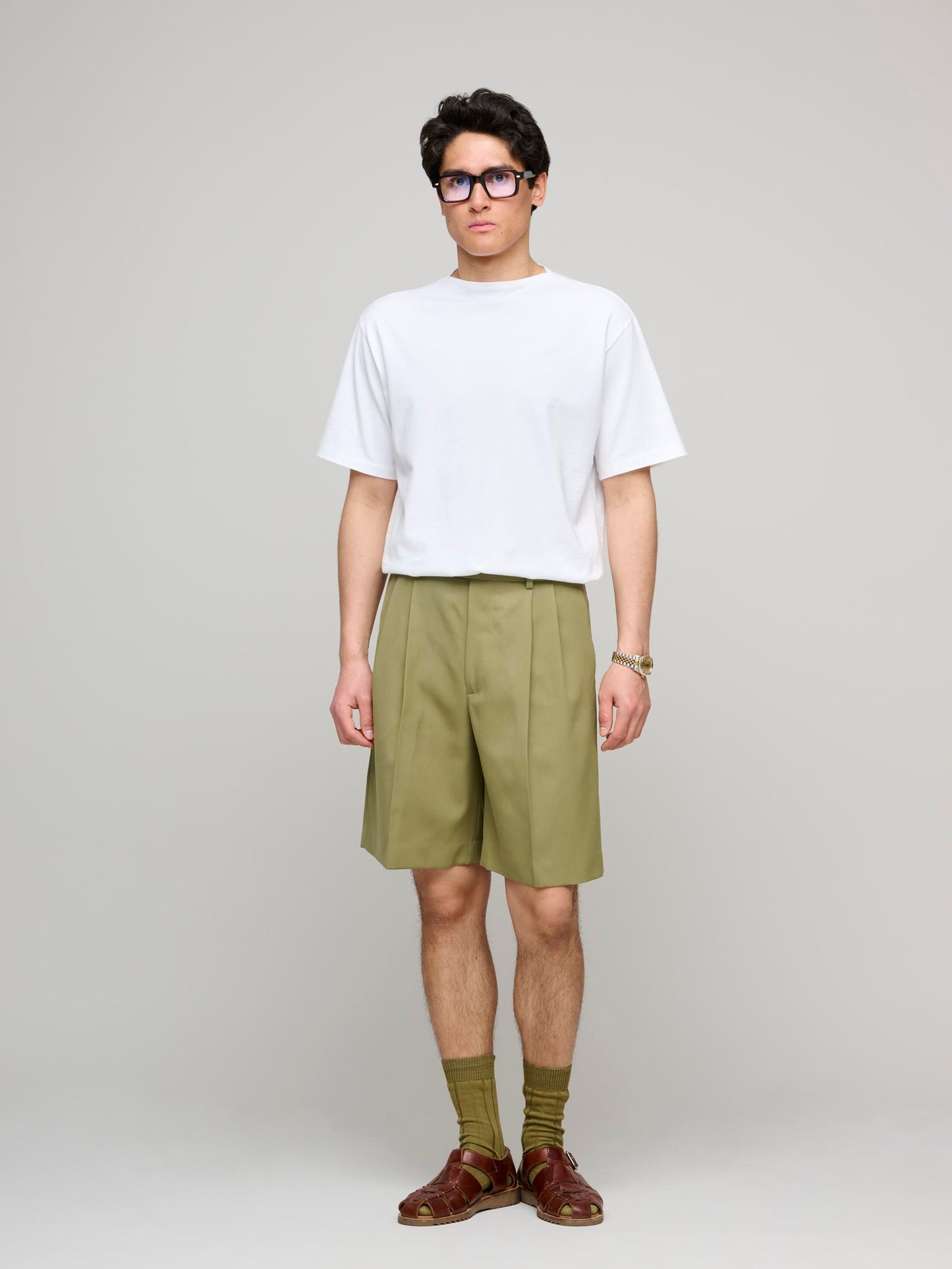 Light Wool Max Gabardine Shorts, Khaki