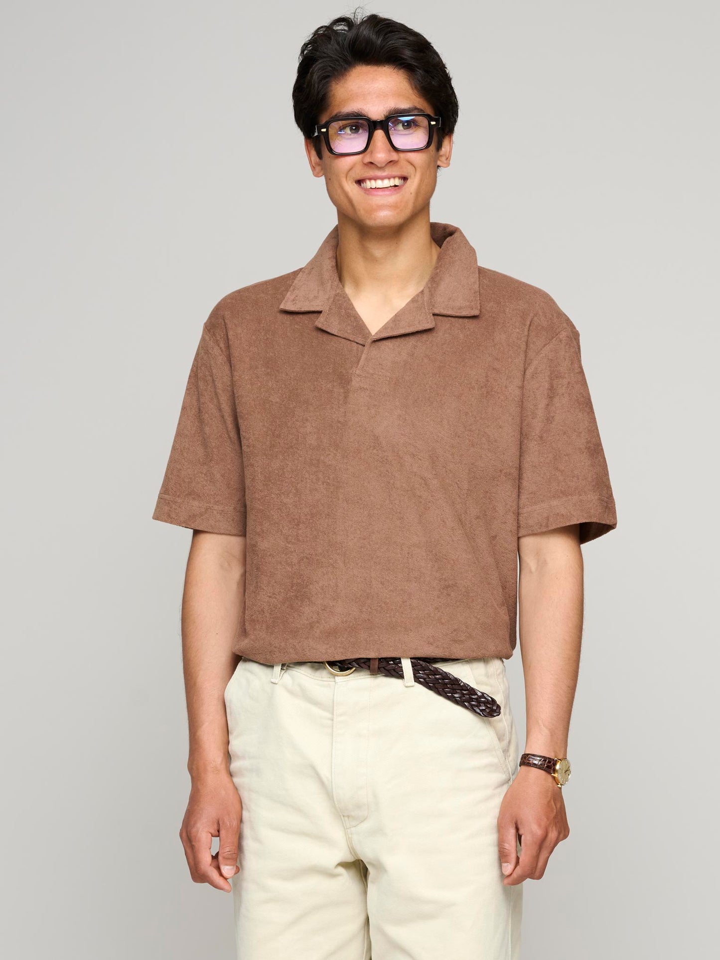 Towelling Polo, Dark Sand