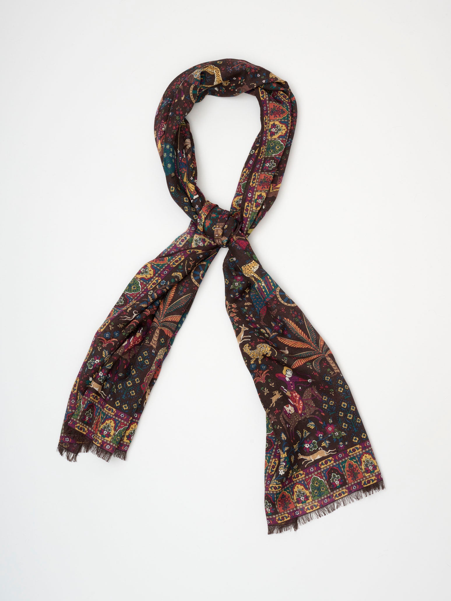 Drake's Mughal Hunter Wool-Silk Scarf Brown