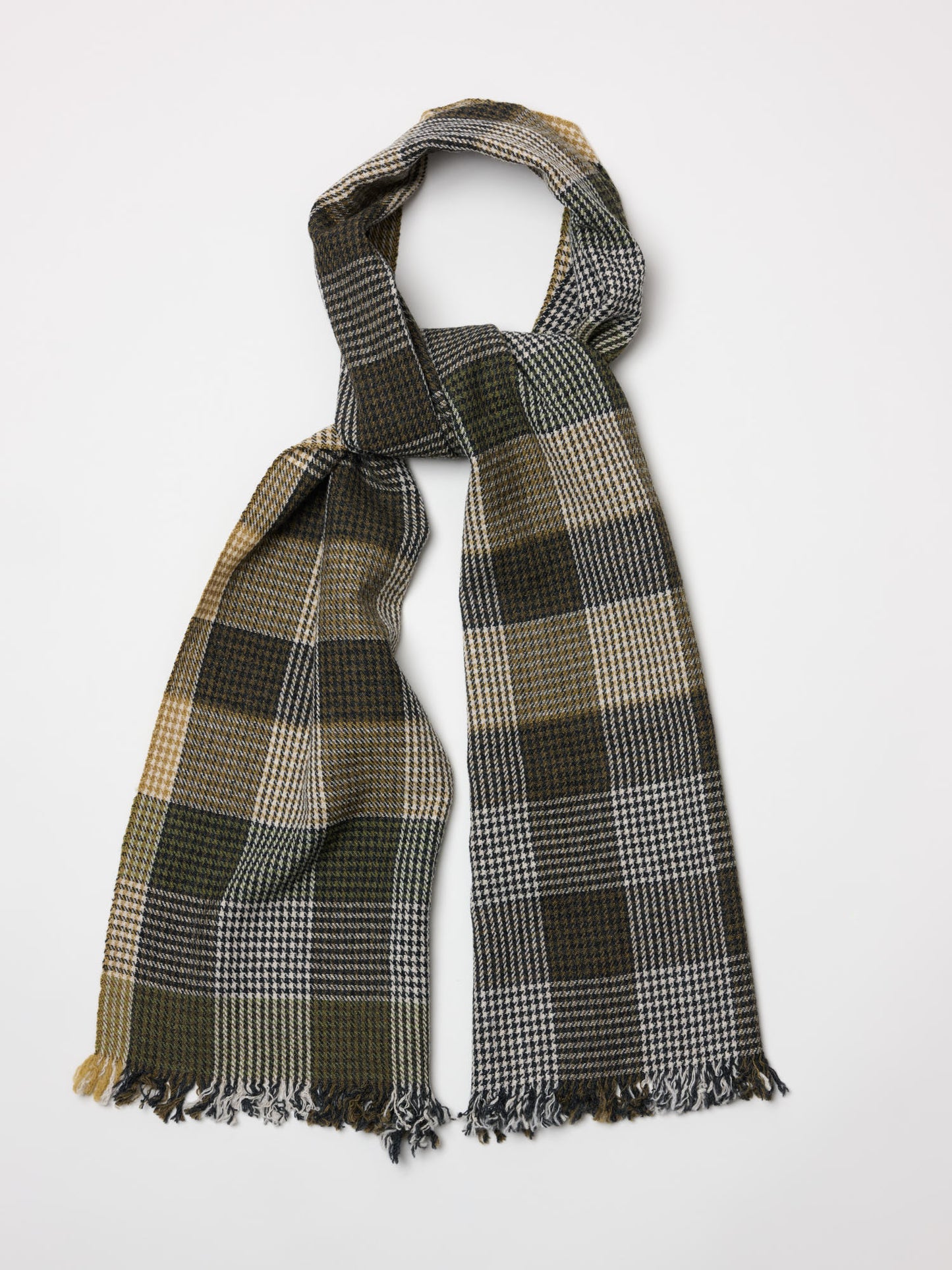 Puppytooth Overcheck Scarf Lambswool, Khaki & Black