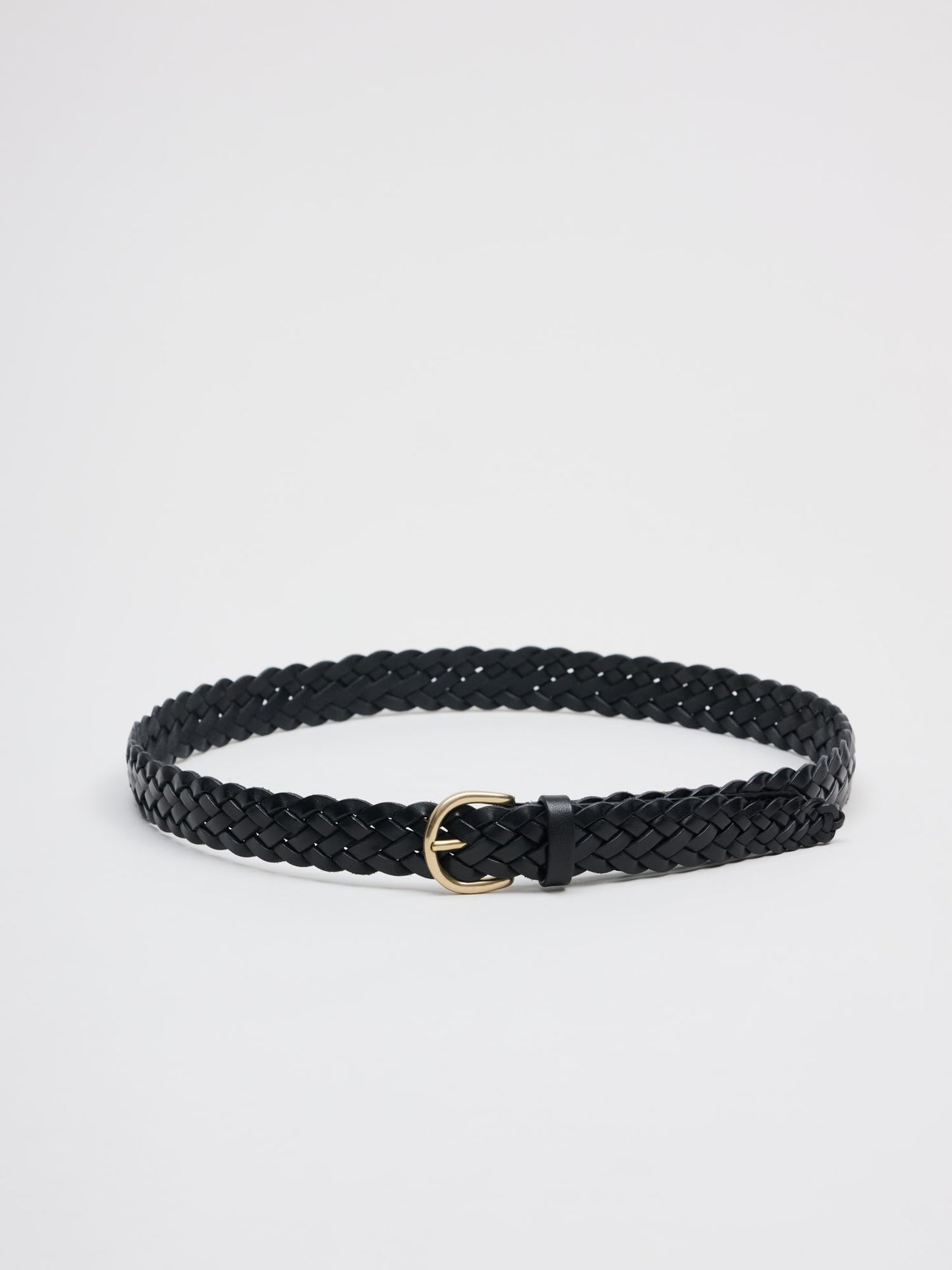GOODS Special Round Buckle Braided Leather Belt, Black