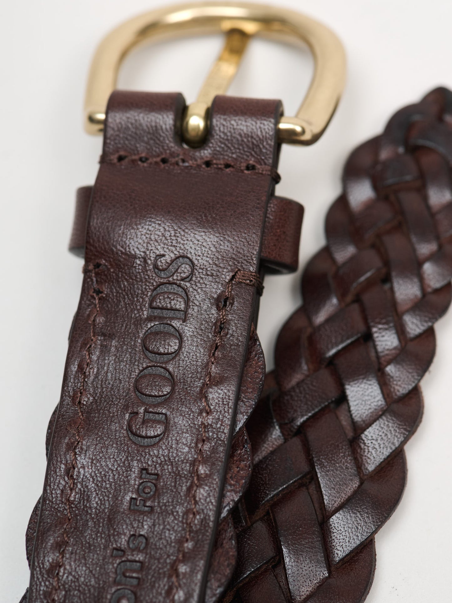 GOODS Special Round Buckle Braided Leather Belt, Dark Brown