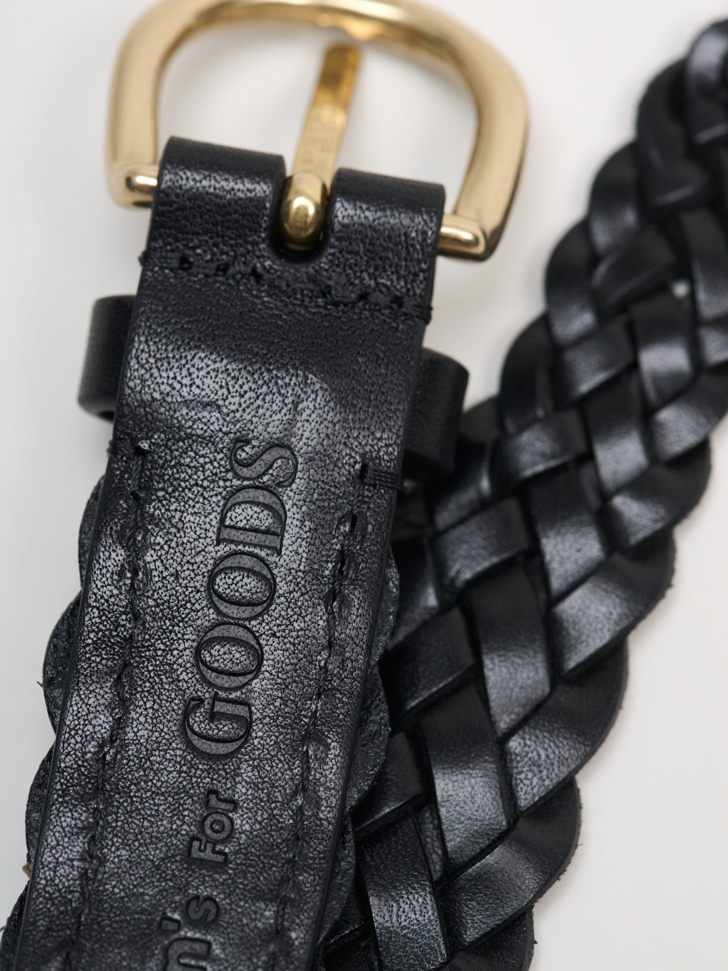 GOODS Special Round Buckle Braided Leather Belt, Black
