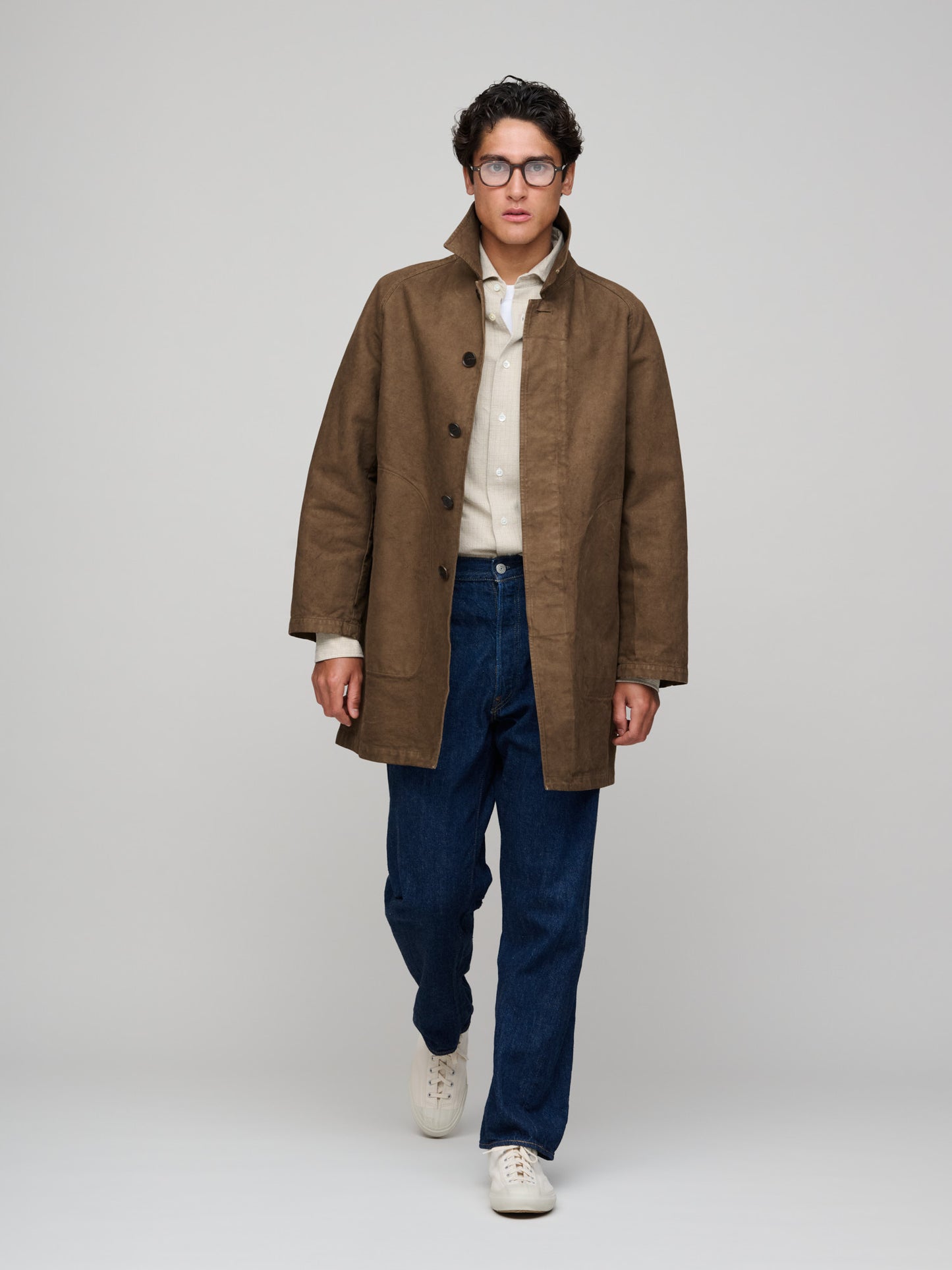Organic Cotton Heavy Twill Short Coat, Dark Brown