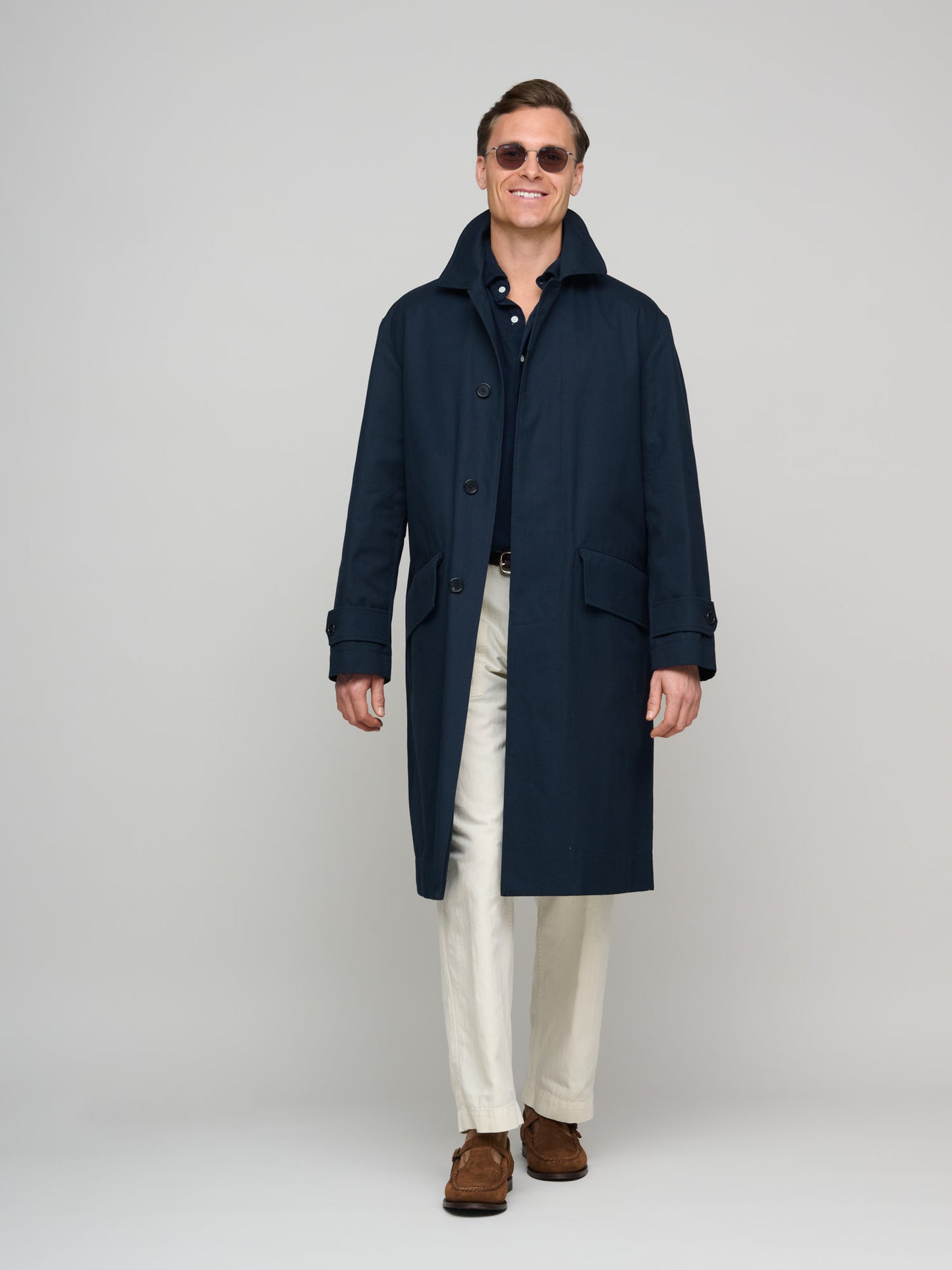 Slant Pocket Mac Light Ventile Canvas, Dark Navy