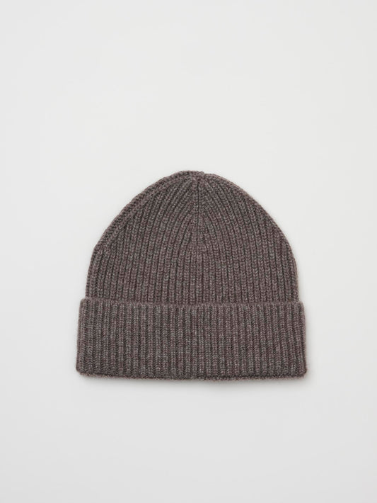 Ribbed Cashmere Beanie, Natural Brown