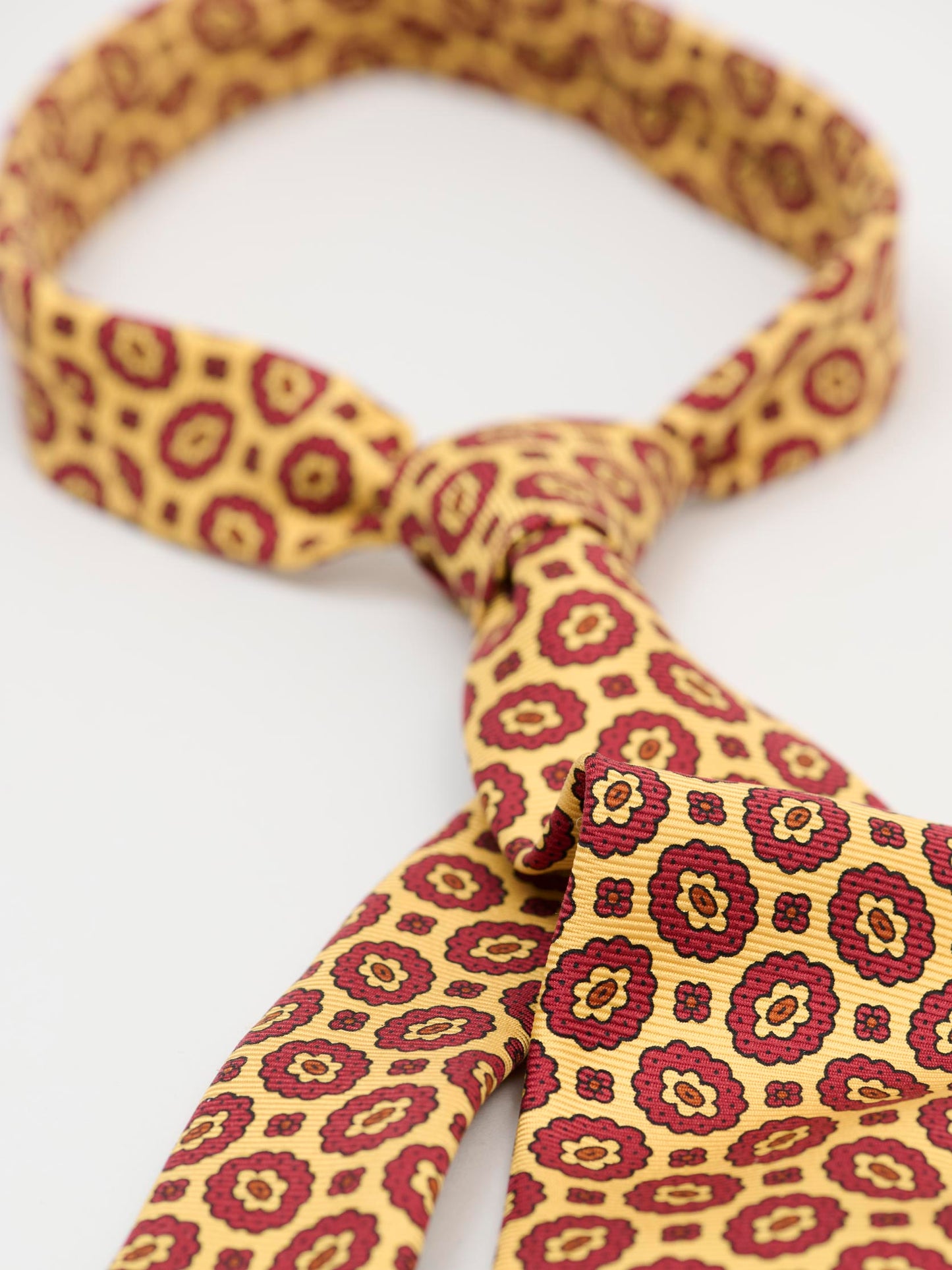 Silk Self Tipped Tie Flower Print , Yellow