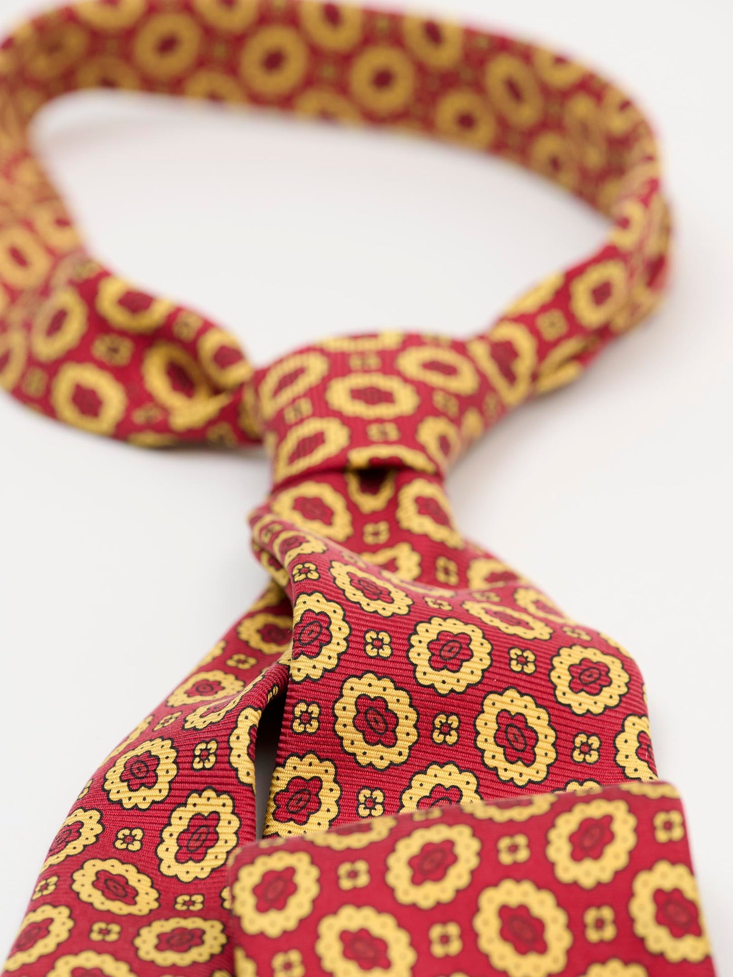 Silk Self Tipped Tie Flower Print , Red
