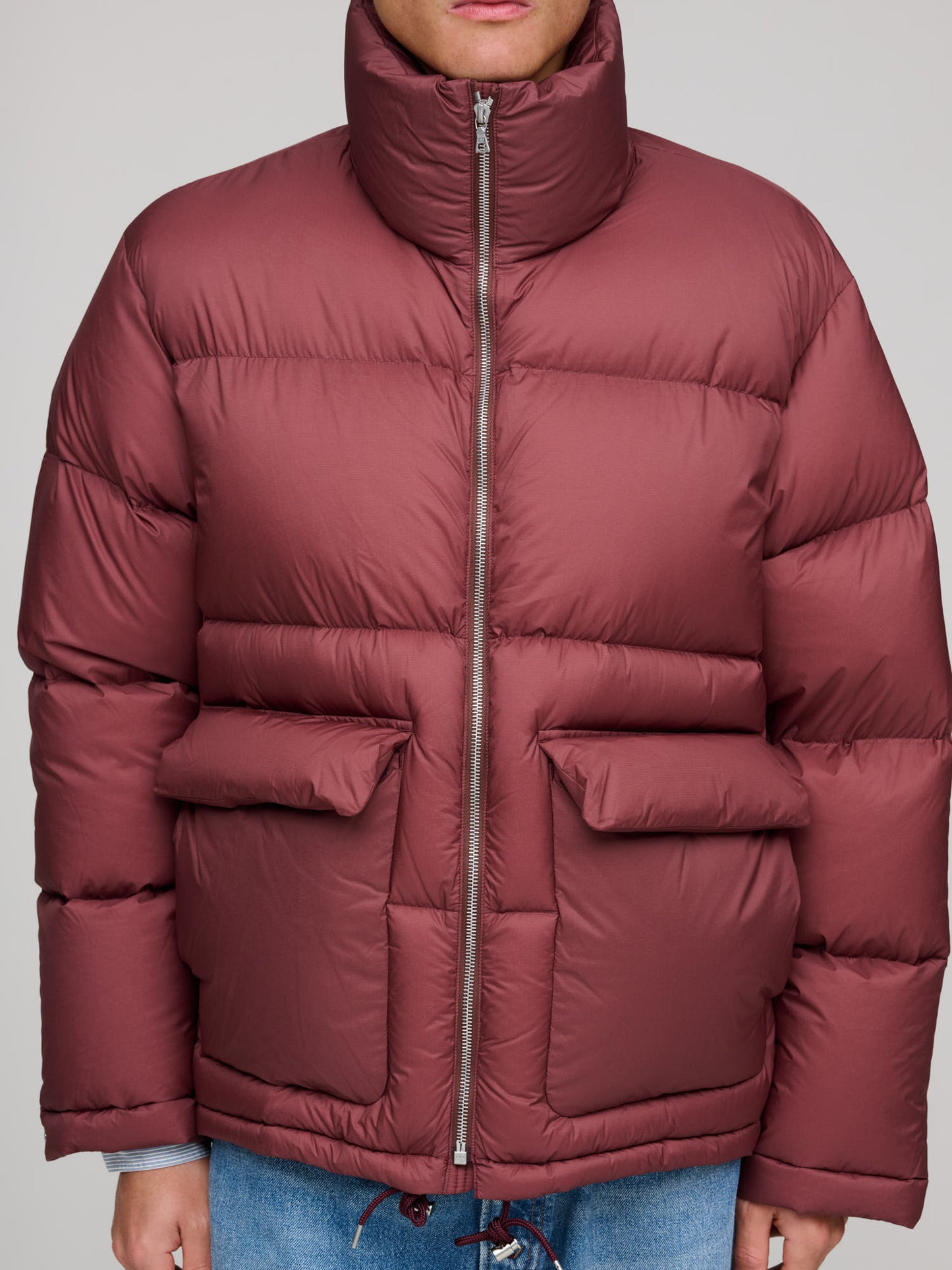 Super Light Nylon Ripstop Down Blouson, Burgundy