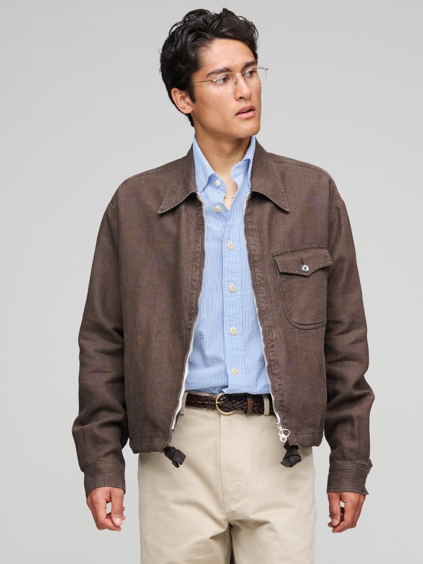 Shell Blouson, Stone Washed Brown Linen