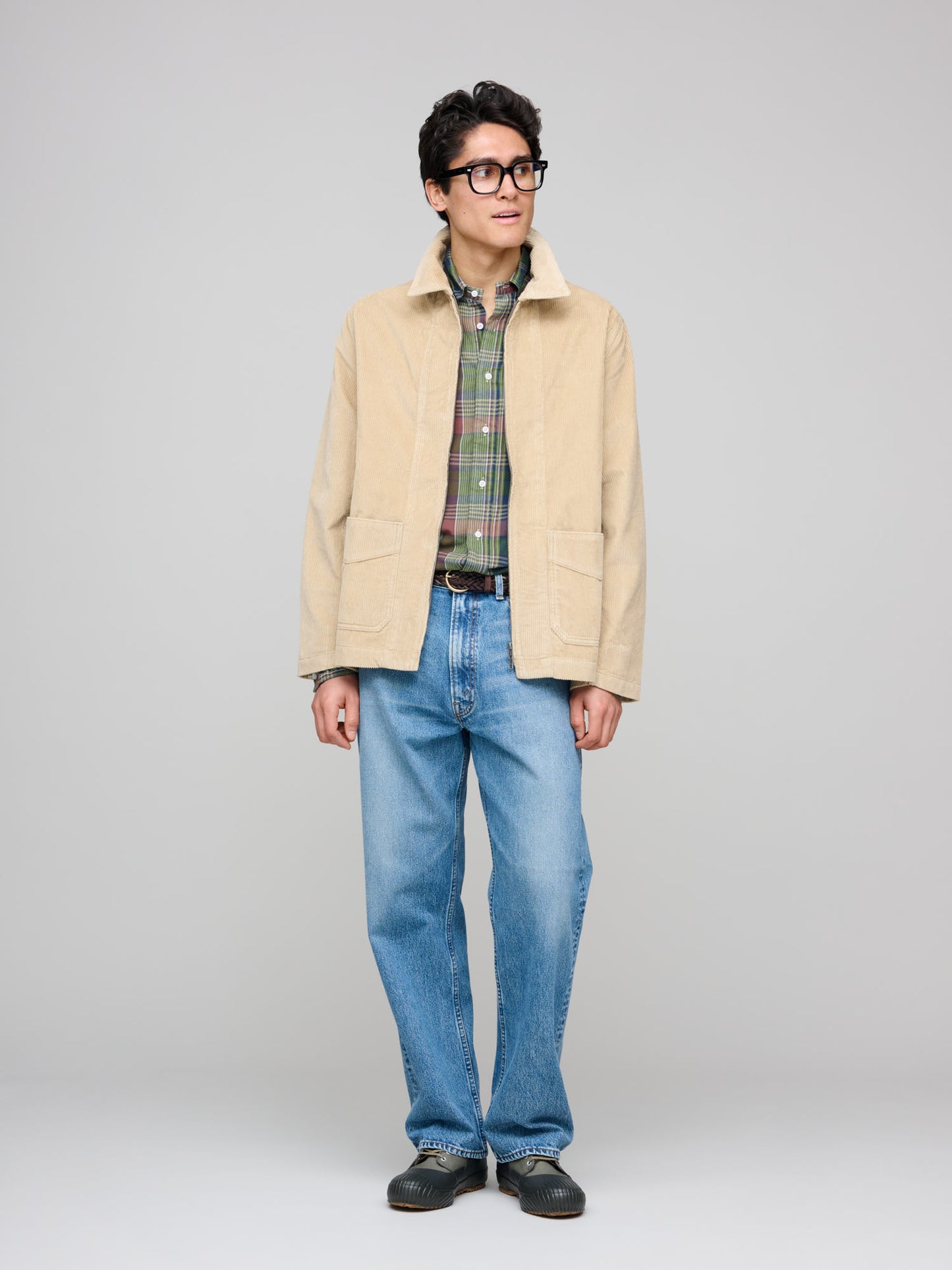 Wide Corduroy Zip Jacket, Beige