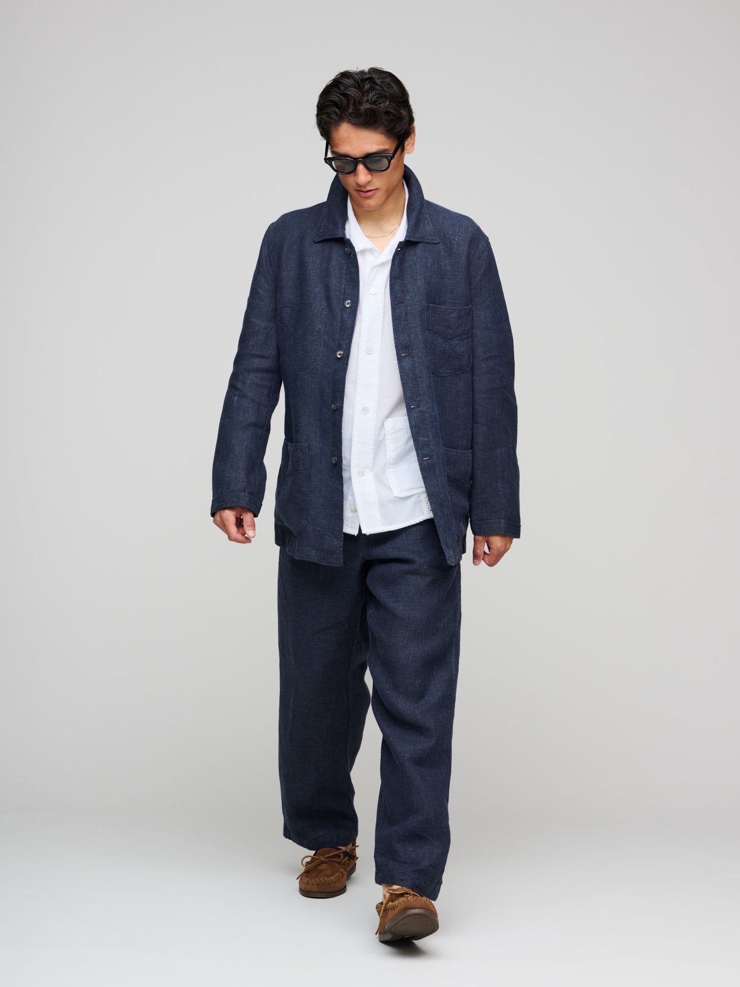 Le Cat Posh Plage Coat, Navy Sack Weave Linen