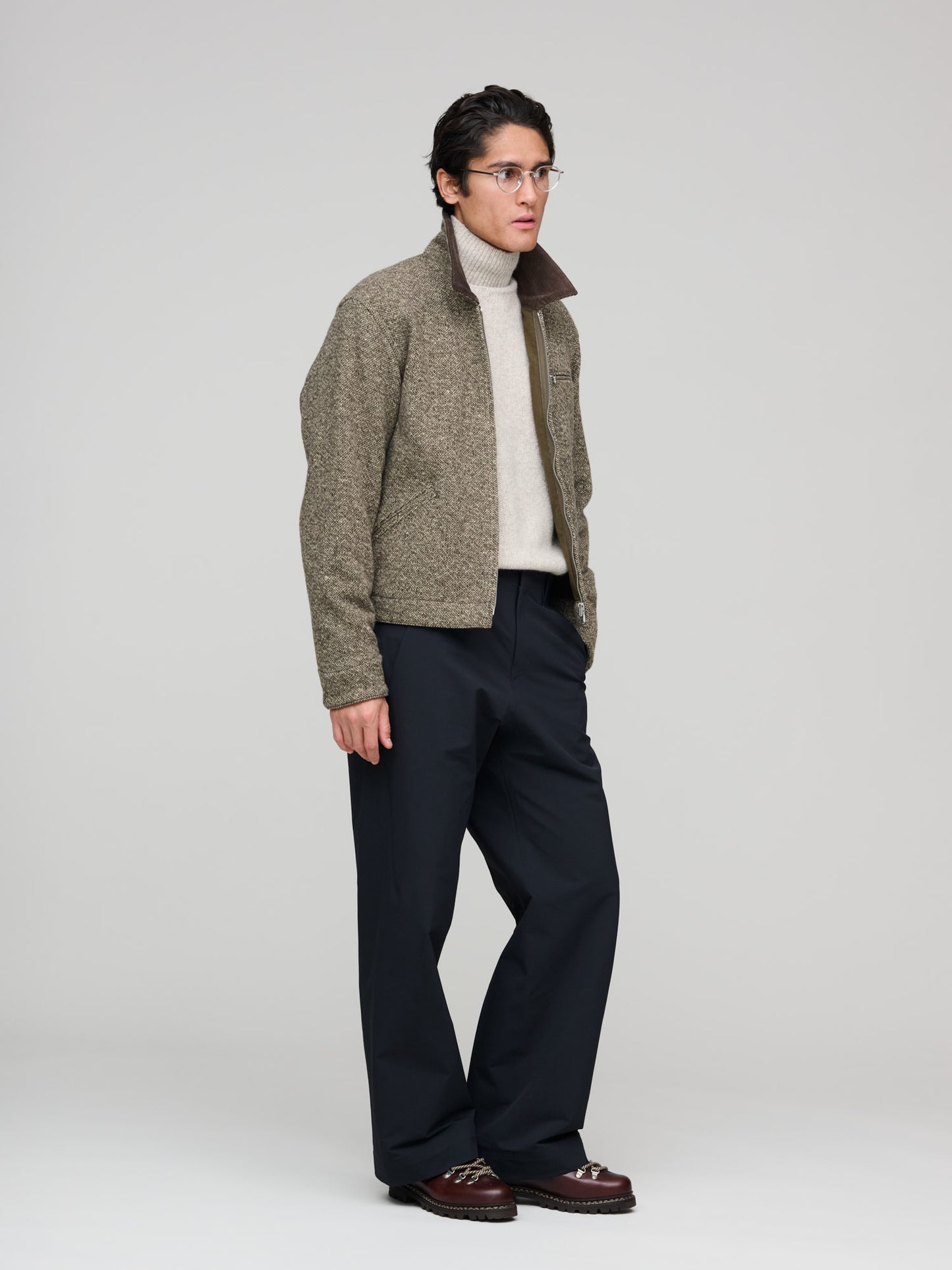 Homespun Tweed Zip Blouson, Brown