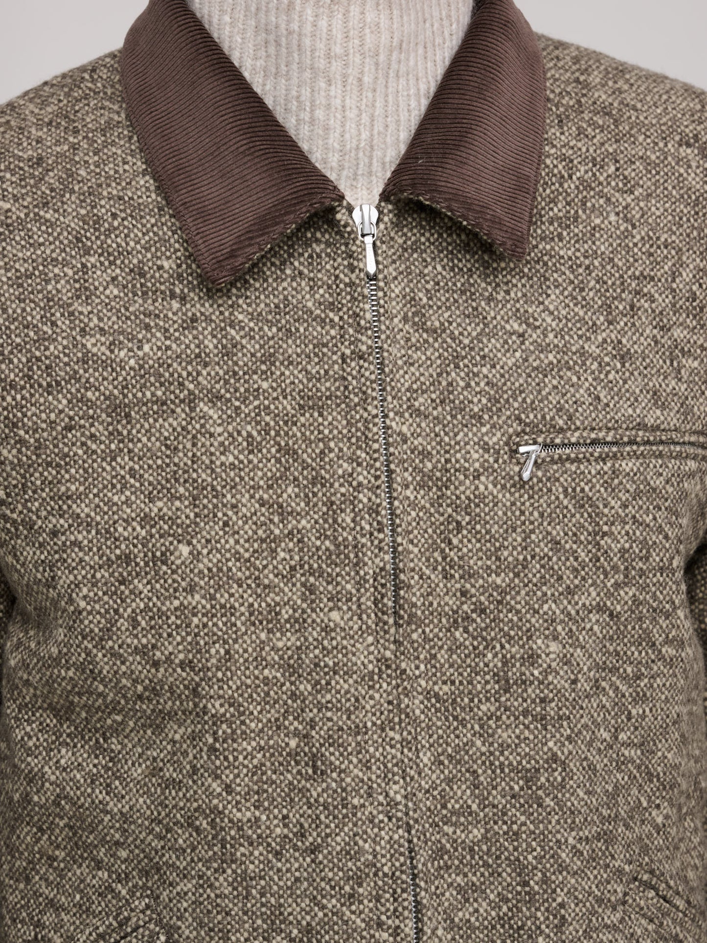 Homespun Tweed Zip Blouson, Brown