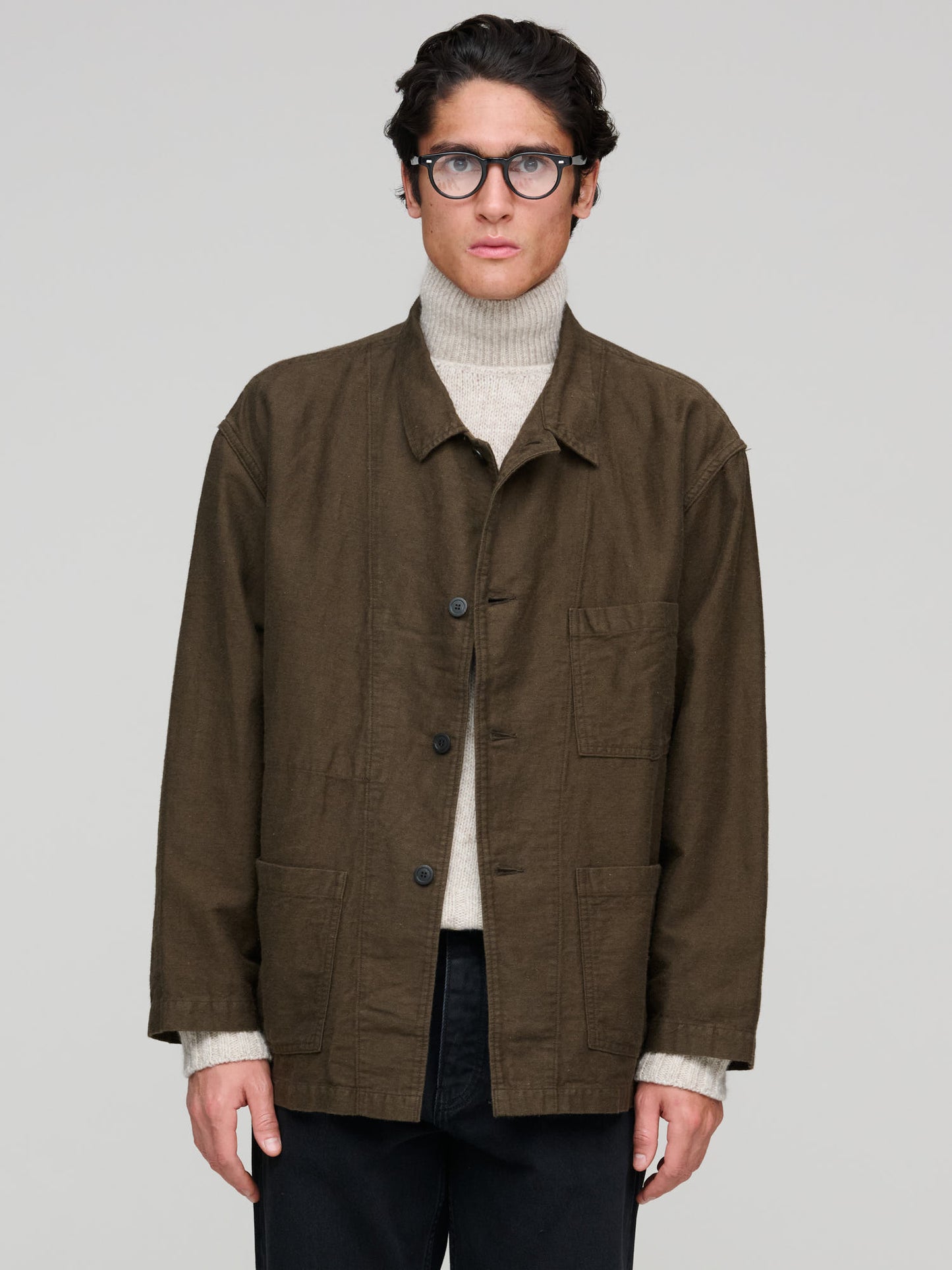 Cotton Linen Moleskin Relax Fit Simple Work Jacket, Coffee Brown