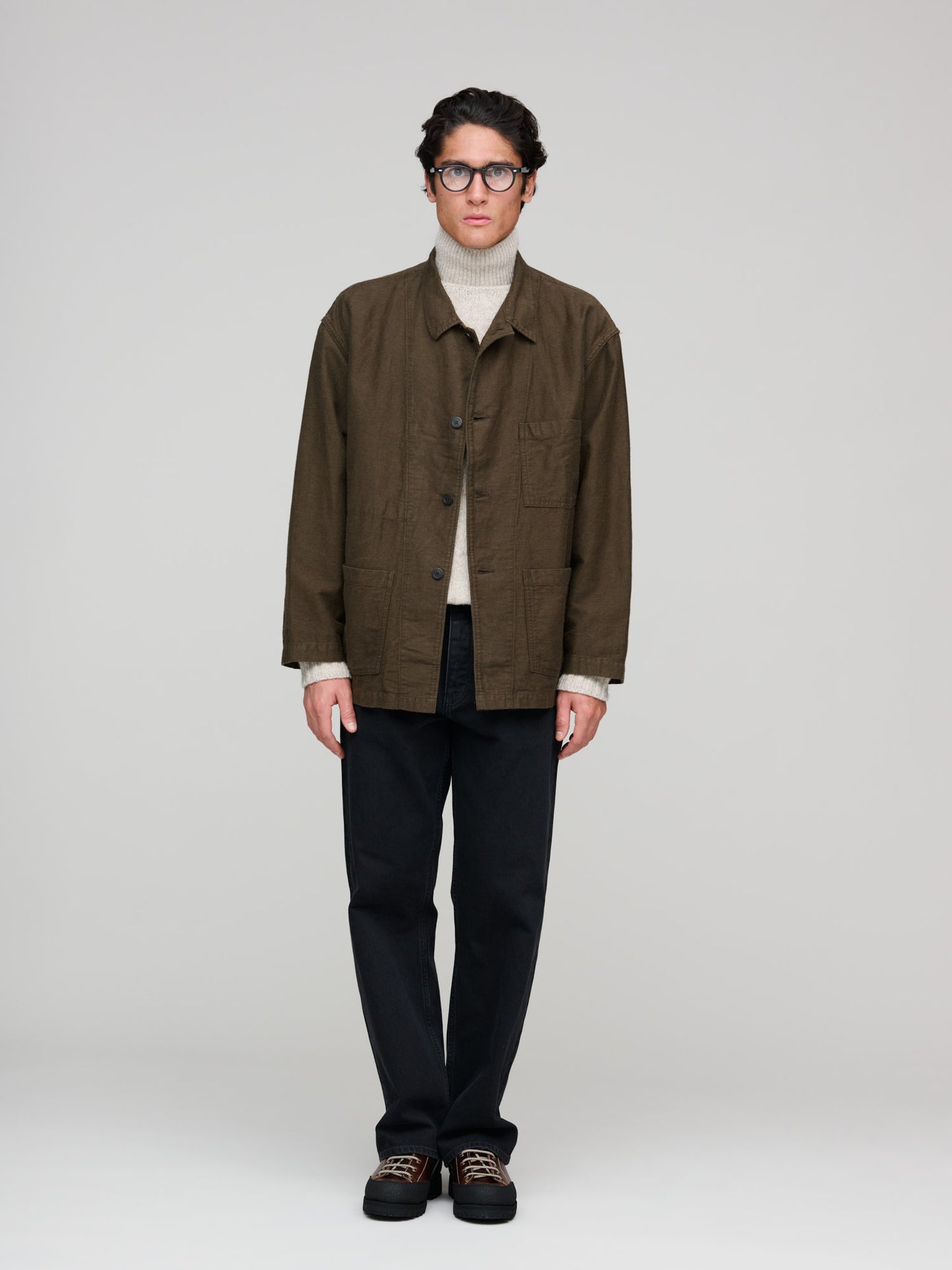 Cotton Linen Moleskin Relax Fit Simple Work Jacket, Coffee Brown