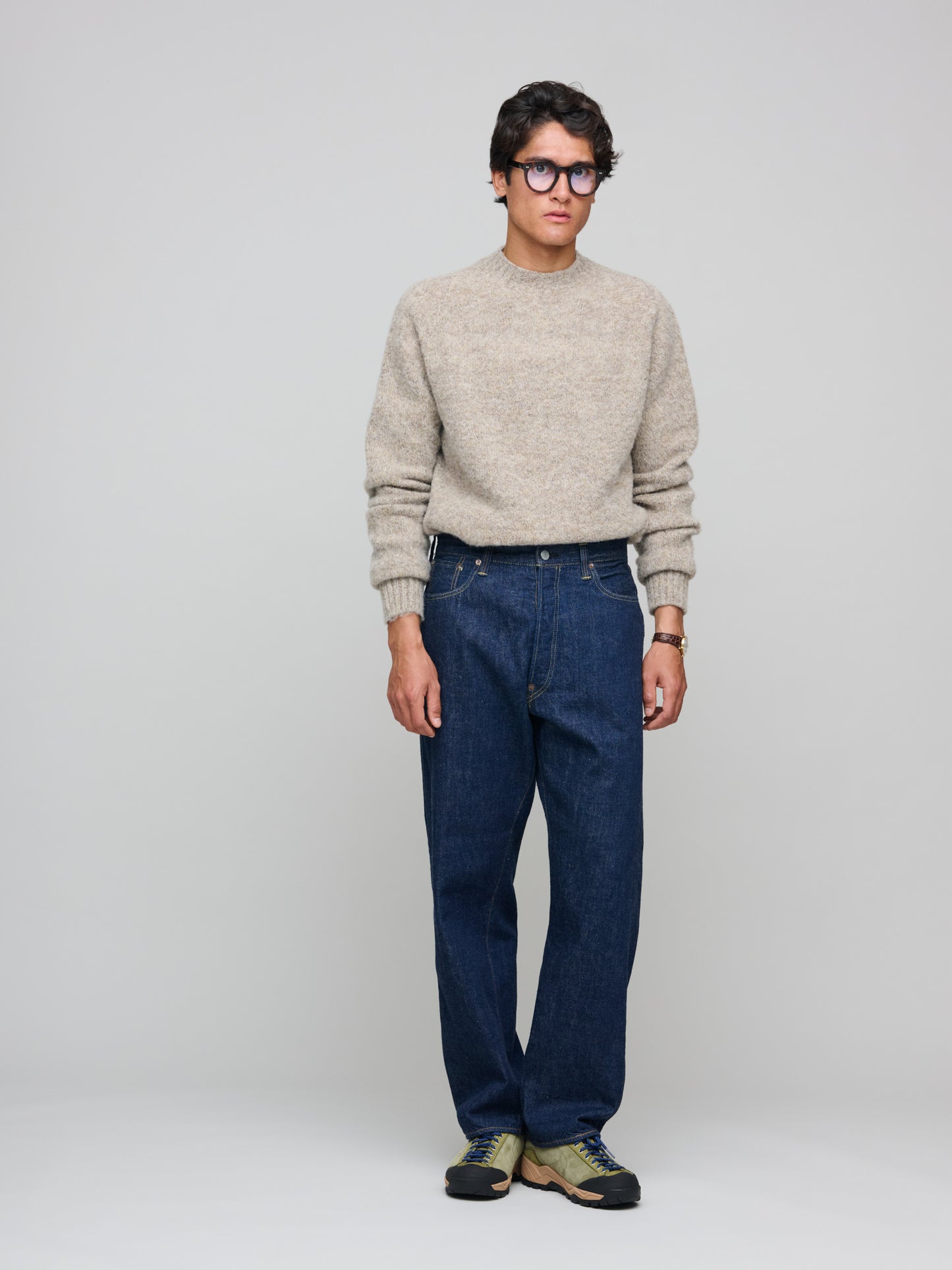 Brushed Shetland Crew Neck, Oatmeal Melange