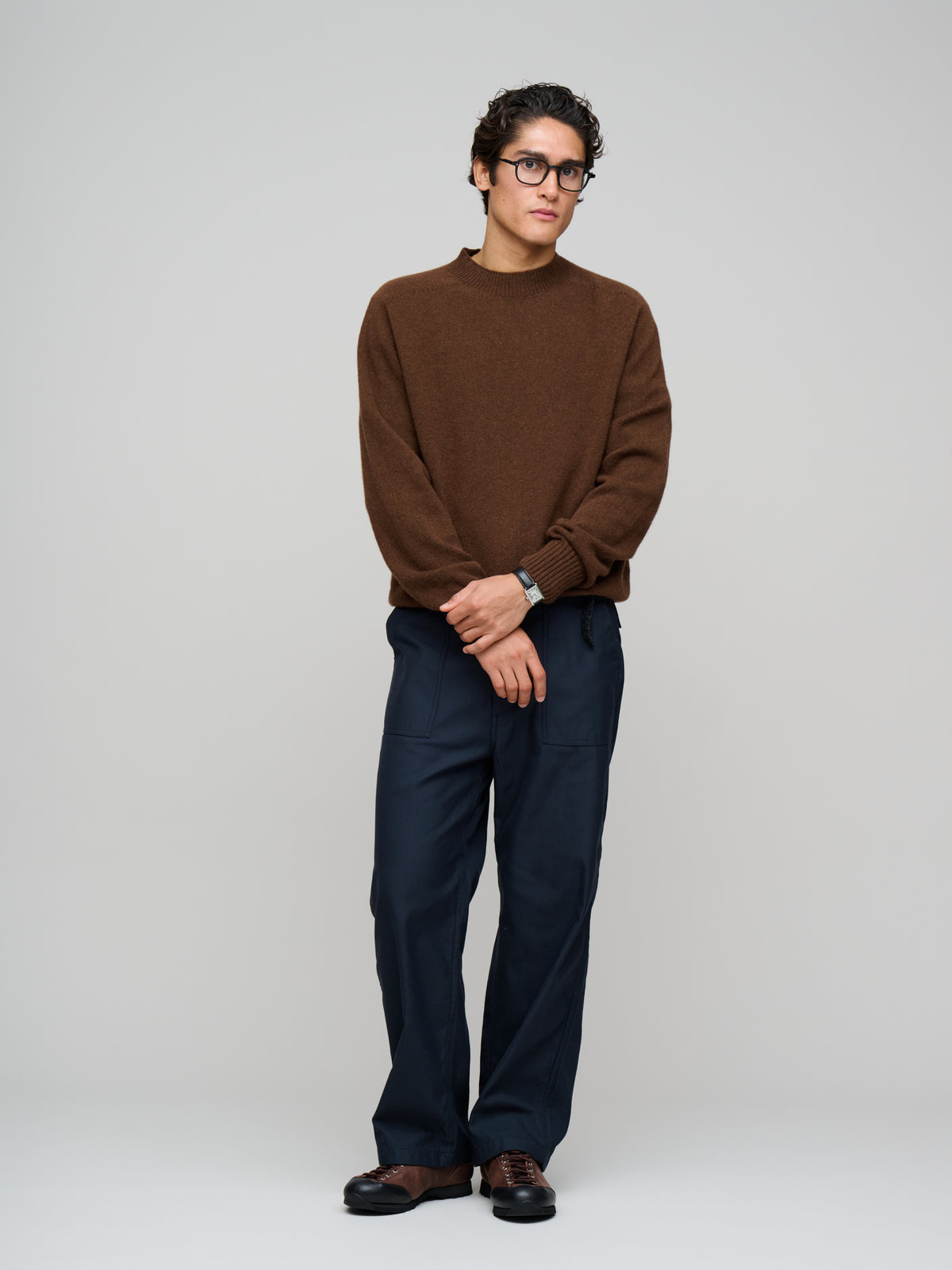 Seamless Crew Neck Jumper Merino Cashmere, Chestnut