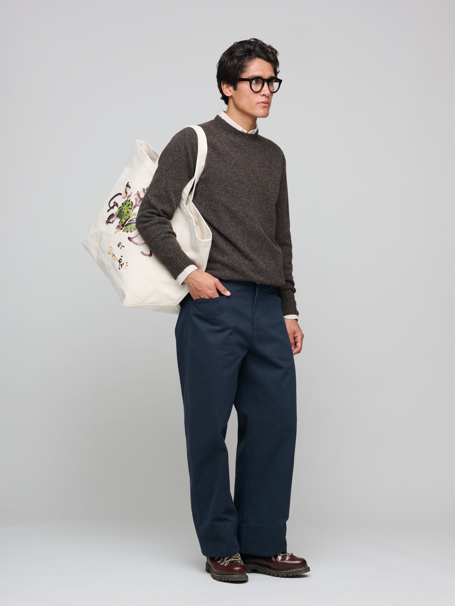 Seamless Crew Neck Yak Wool Cashmere Blend, Coffee Twist