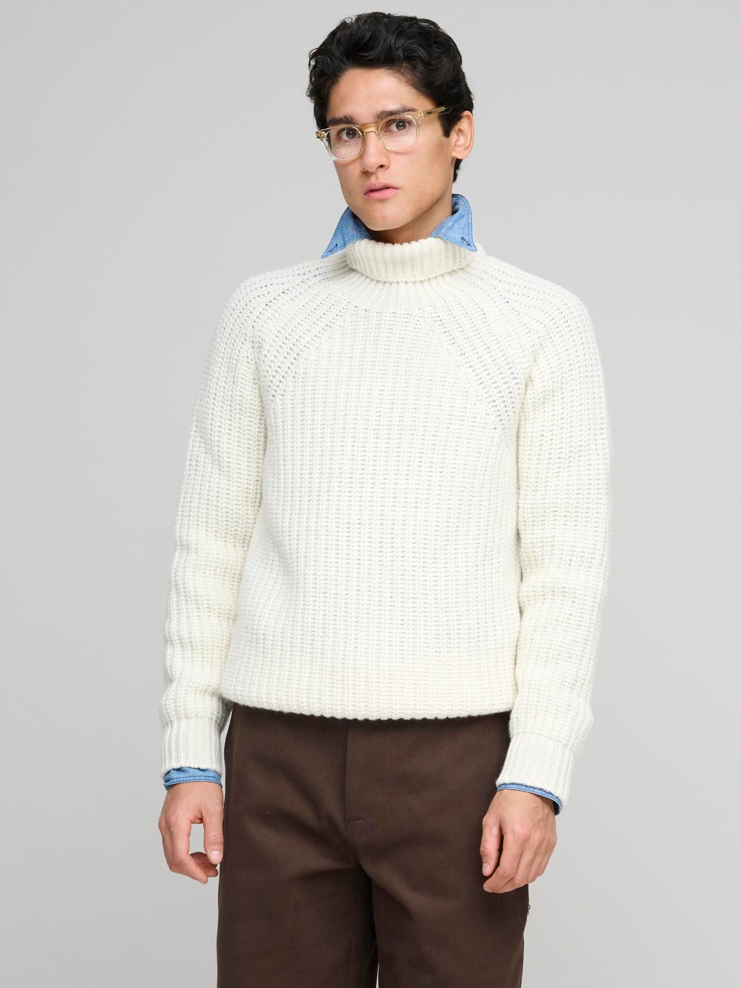 Heavy Lambswool Submariner Roll Neck, Cream