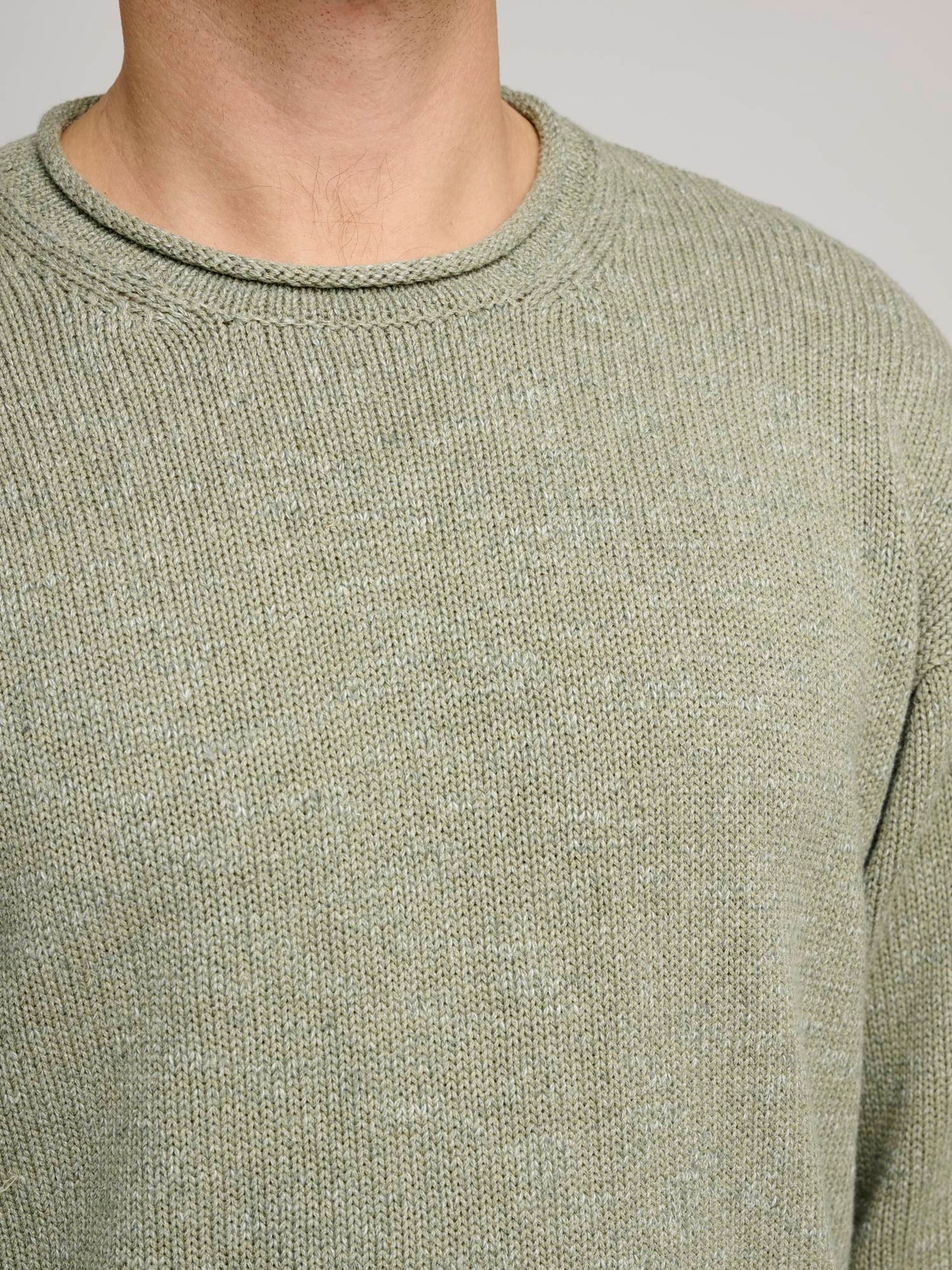 Rolling Cotton Linen Crew, Dusty Green