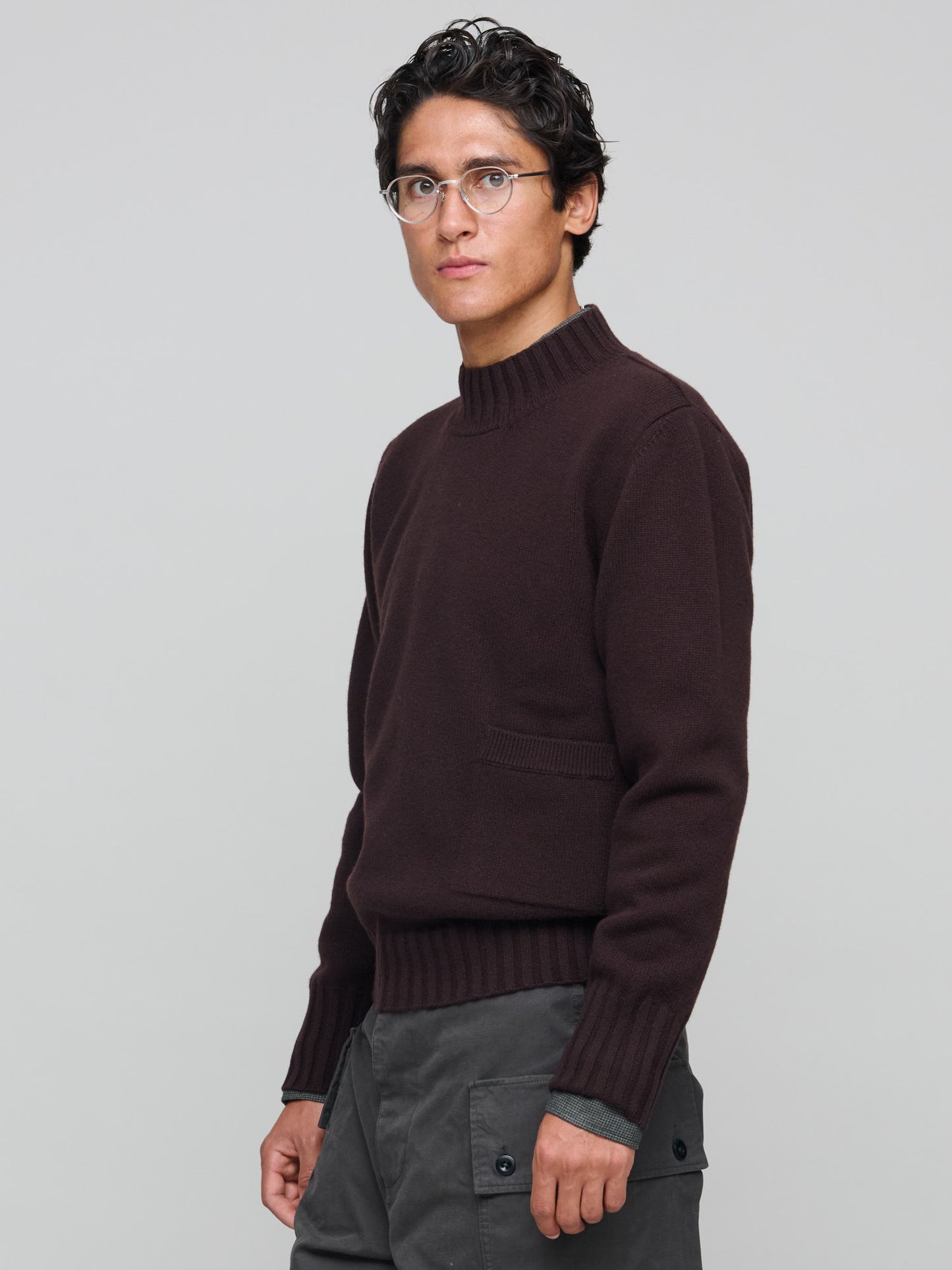Single Pocket Crew Geelong Lambswool, Mahogany