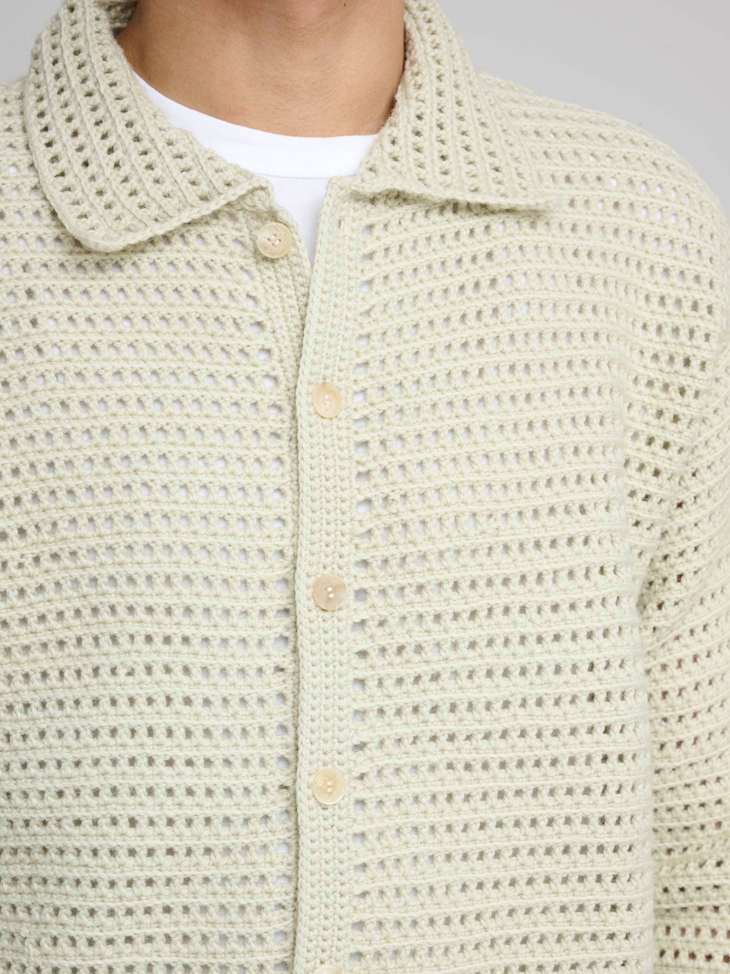 Hand Crochet Wool Knit Shirt, Light Khaki