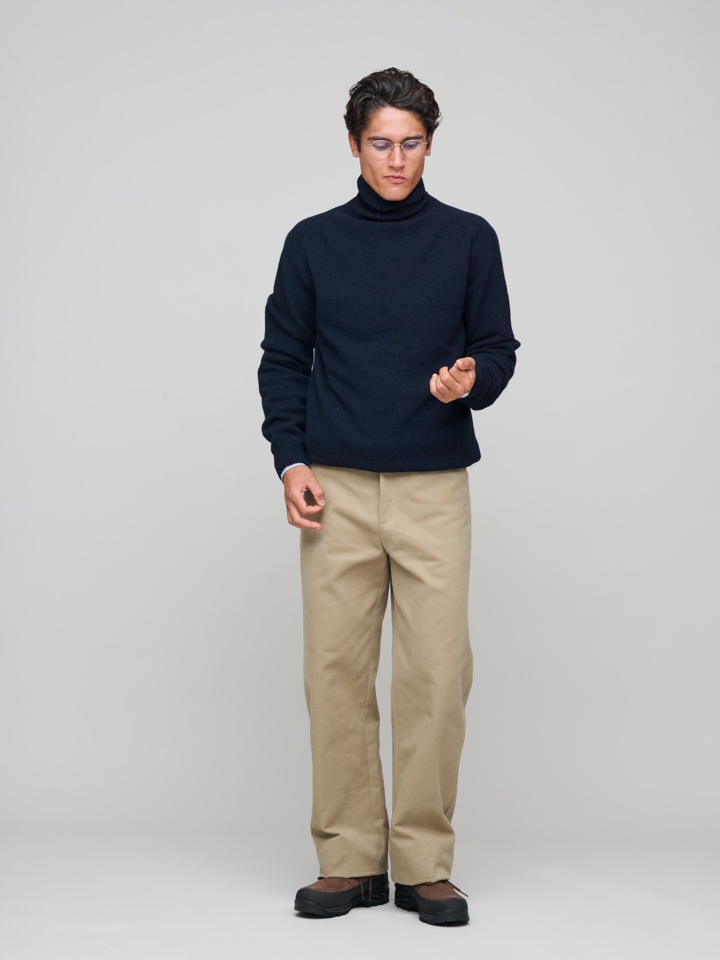 Roll Neck Sweater, Dark Navy Mouline
