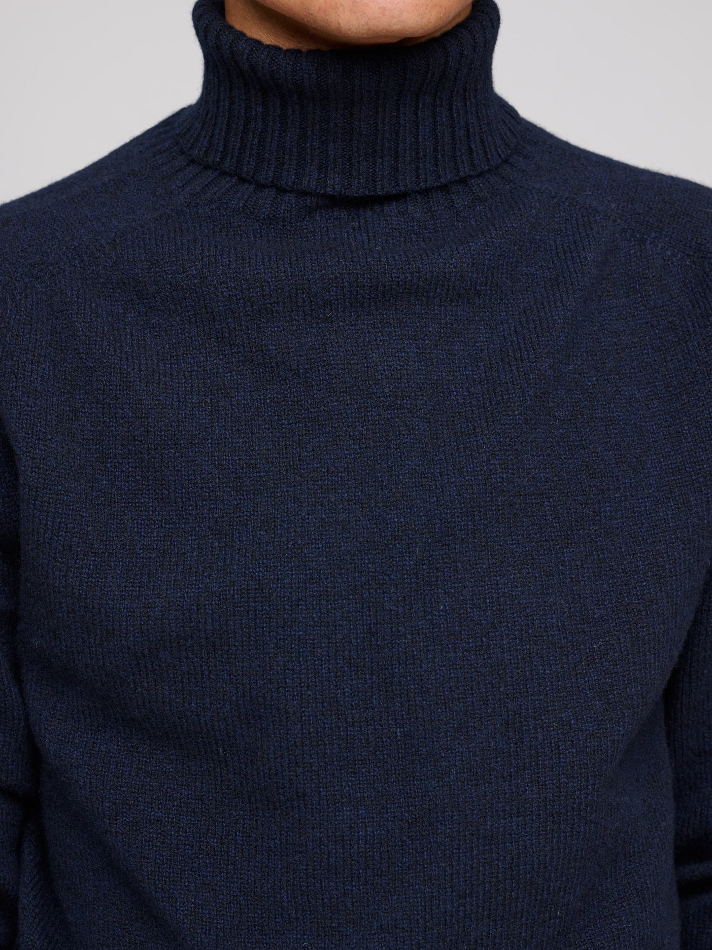 Roll Neck Sweater, Dark Navy Mouline