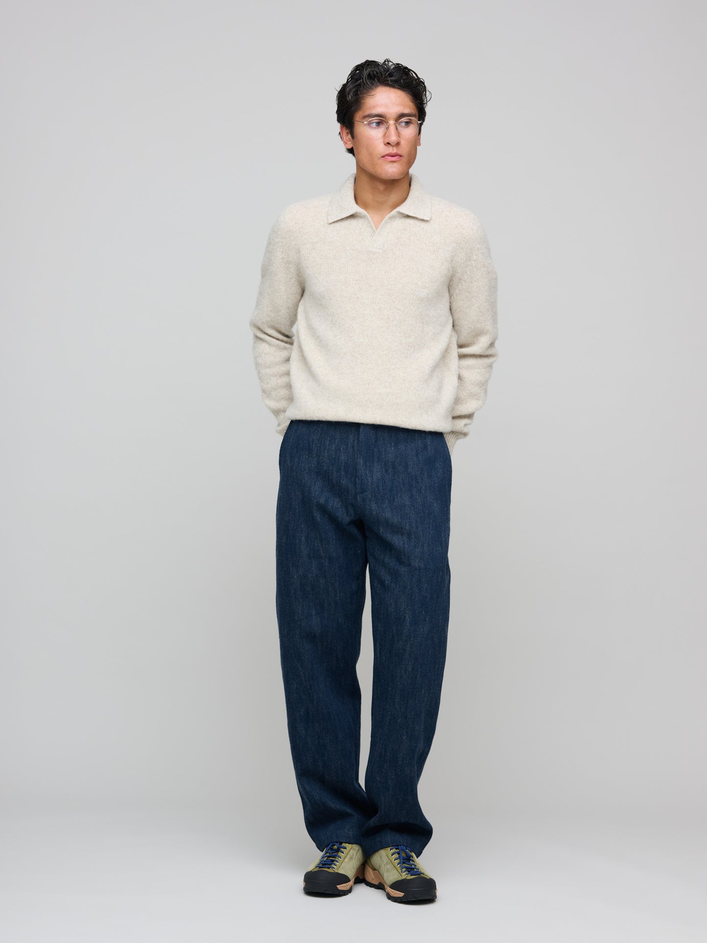 Knitted Long Sleeve Polo, Ecru