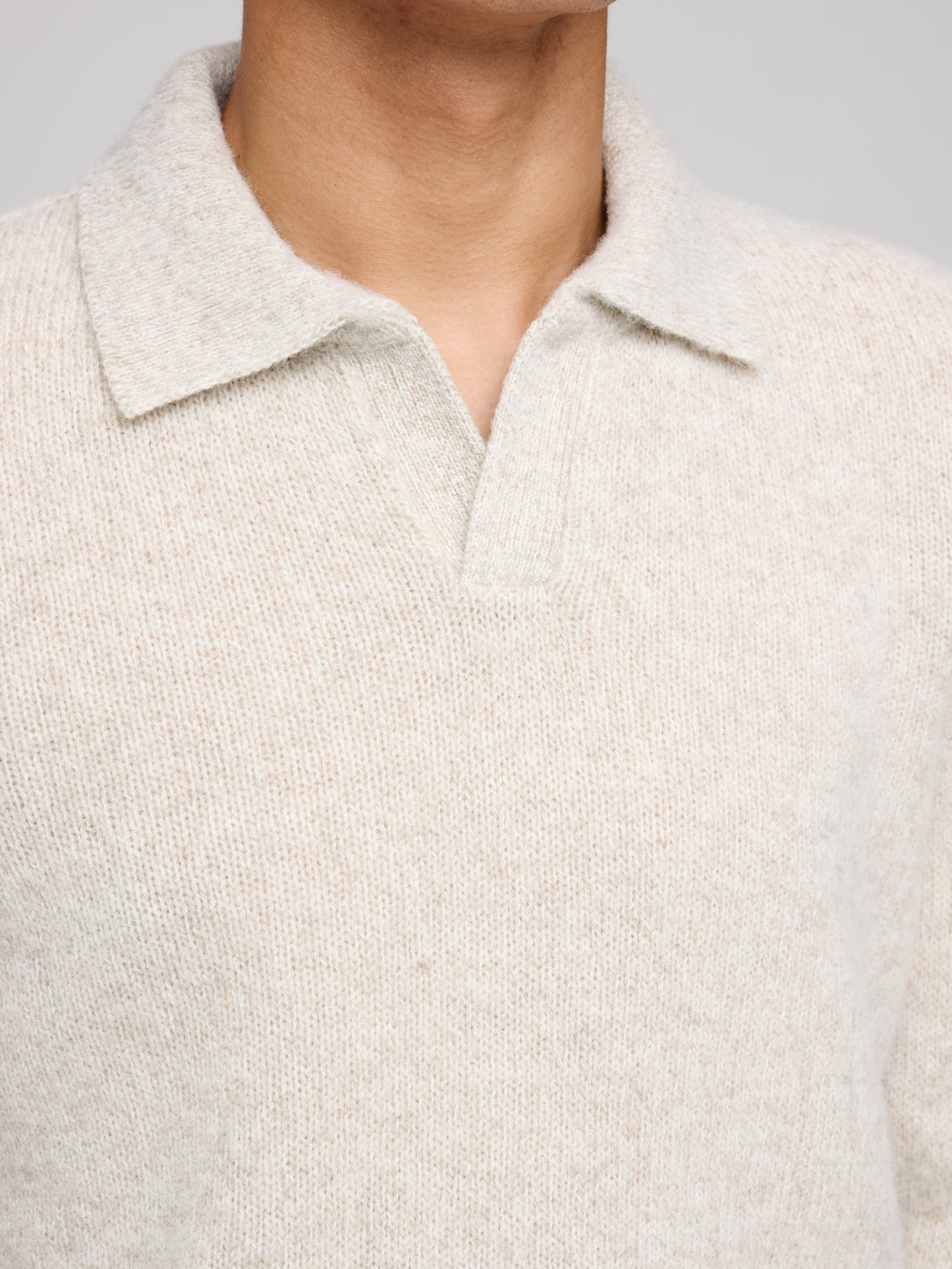 Knitted Long Sleeve Polo, Ecru