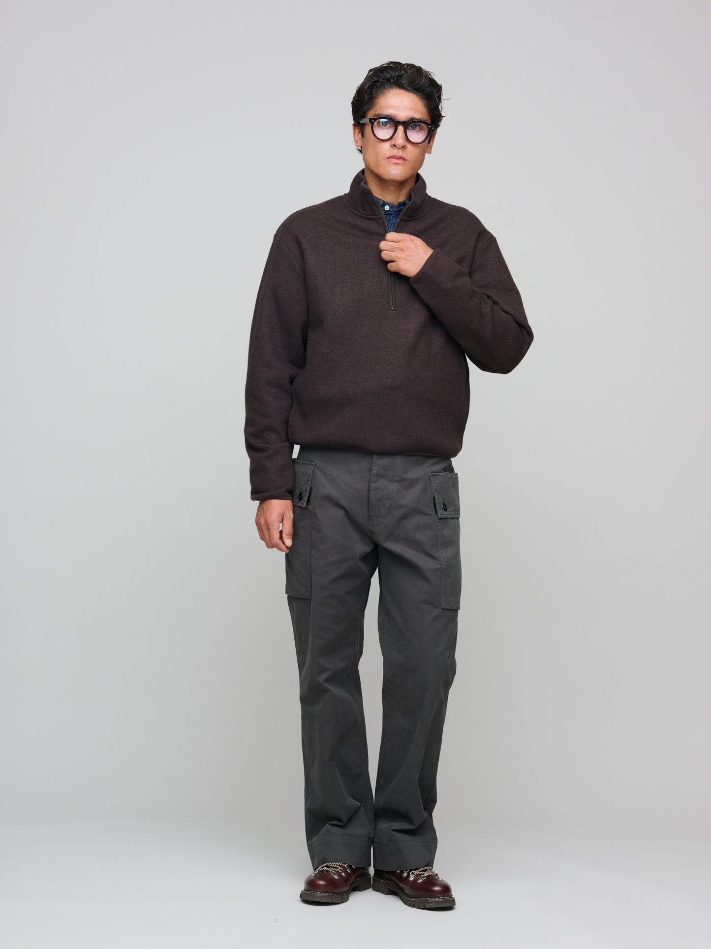 Wool Half Zip, Dark Brown