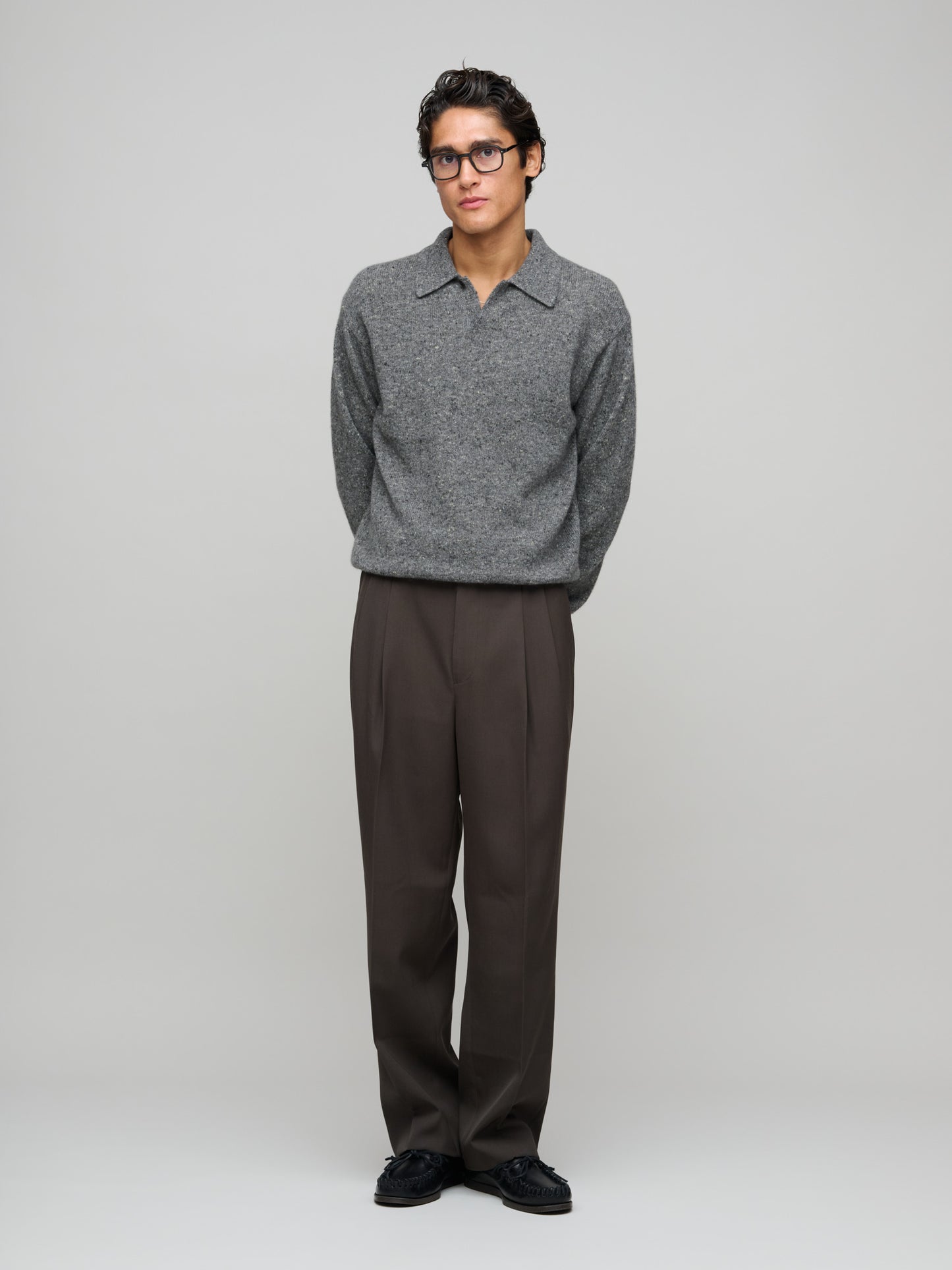 Light Wool Max Gabardine Two-Tuck Slacks, Dark Brown