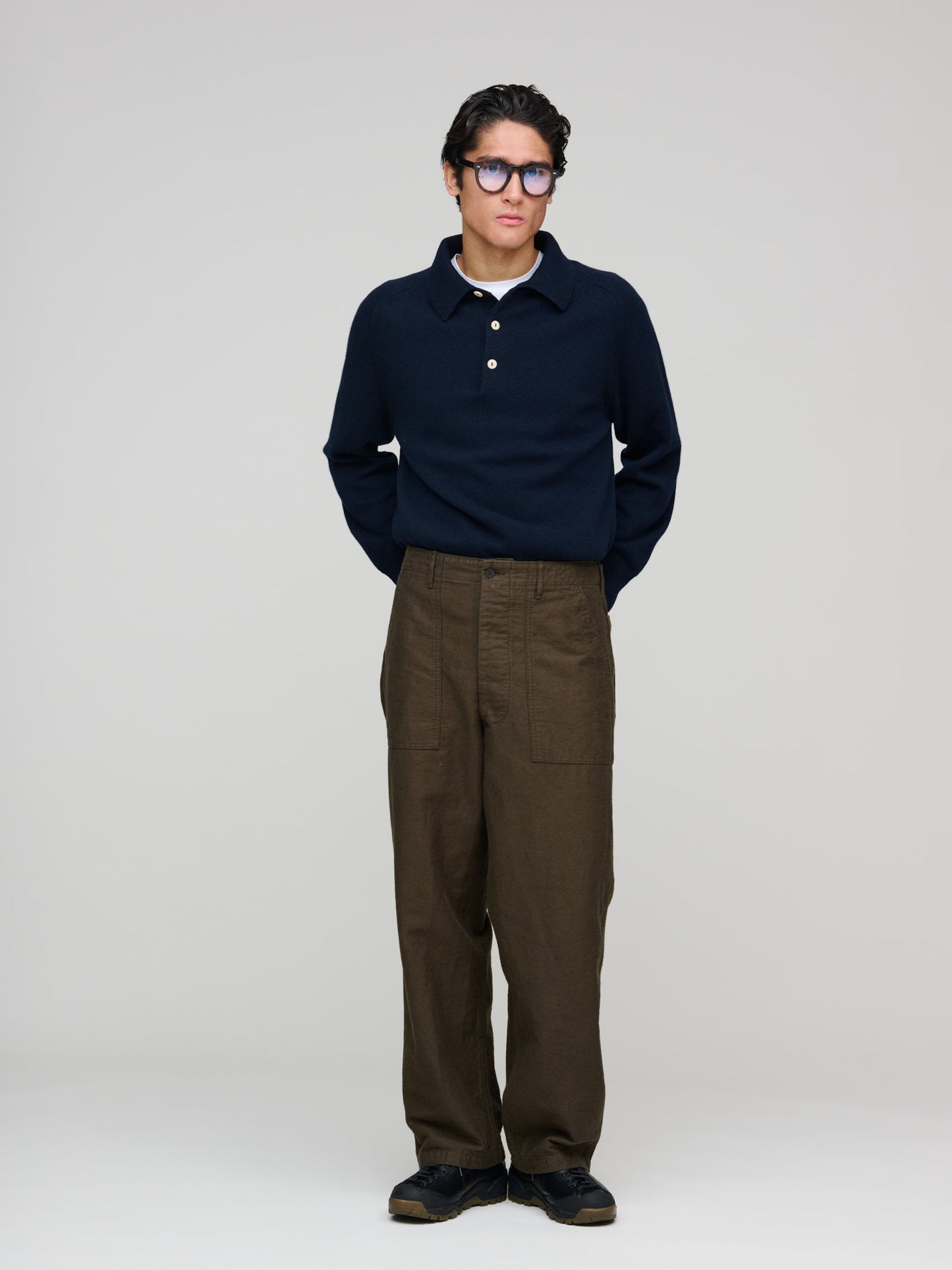 Relax Fit Cotton Linen Moleskin Fatigue Pants, Coffee Brown