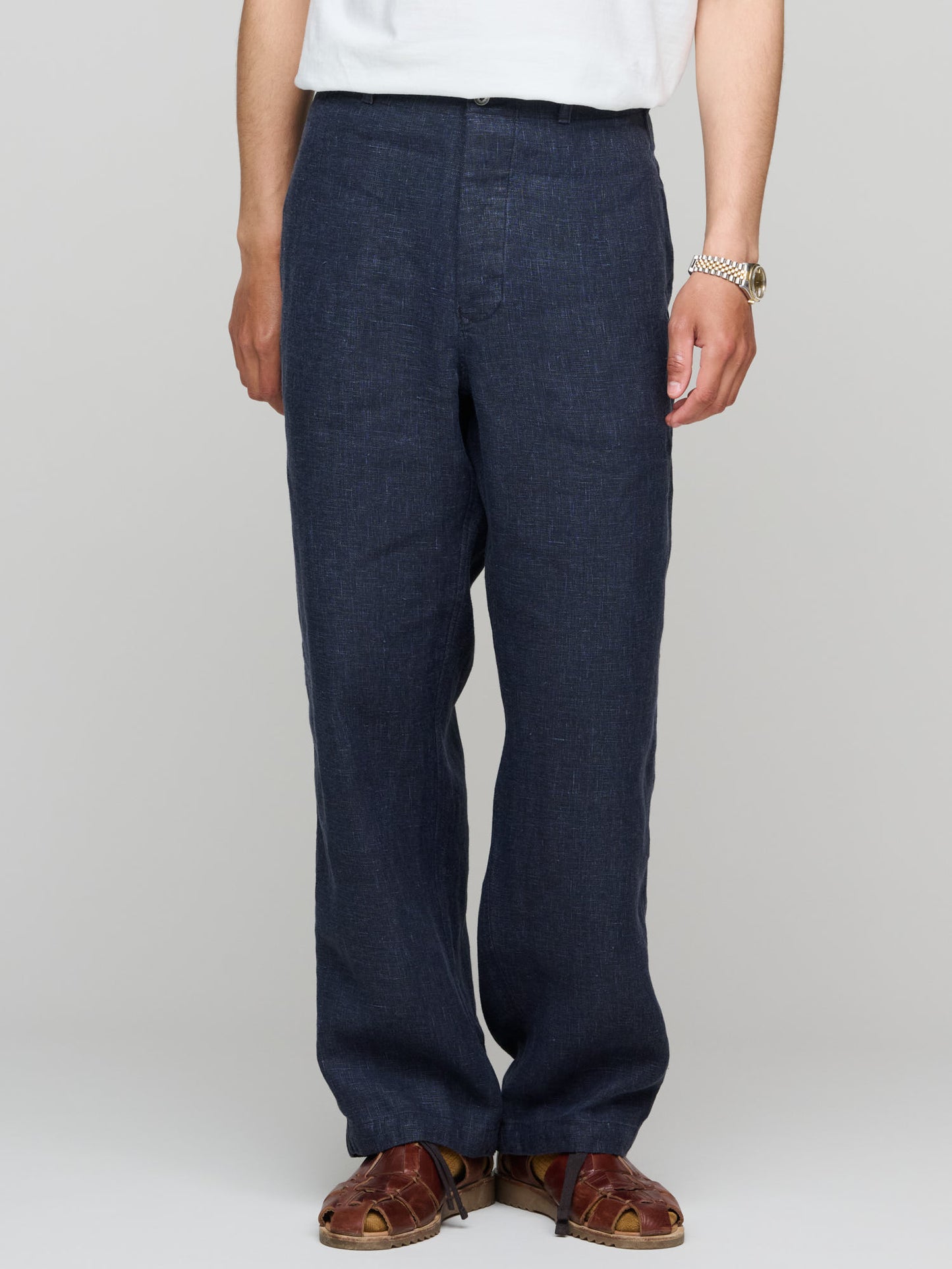 Pat-A-Cake Pants, Navy Sack Weave Linen