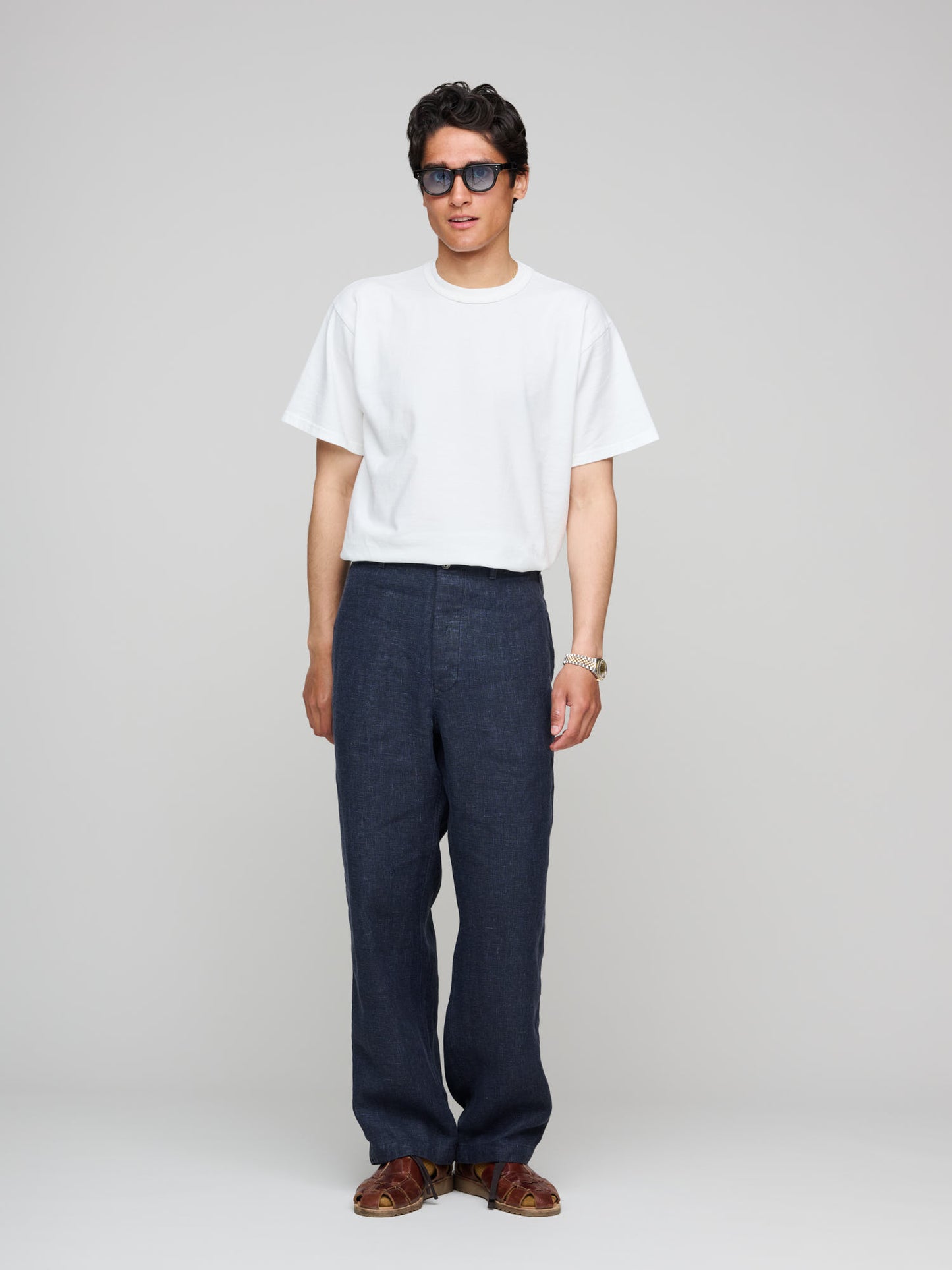 Pat-A-Cake Pants, Navy Sack Weave Linen