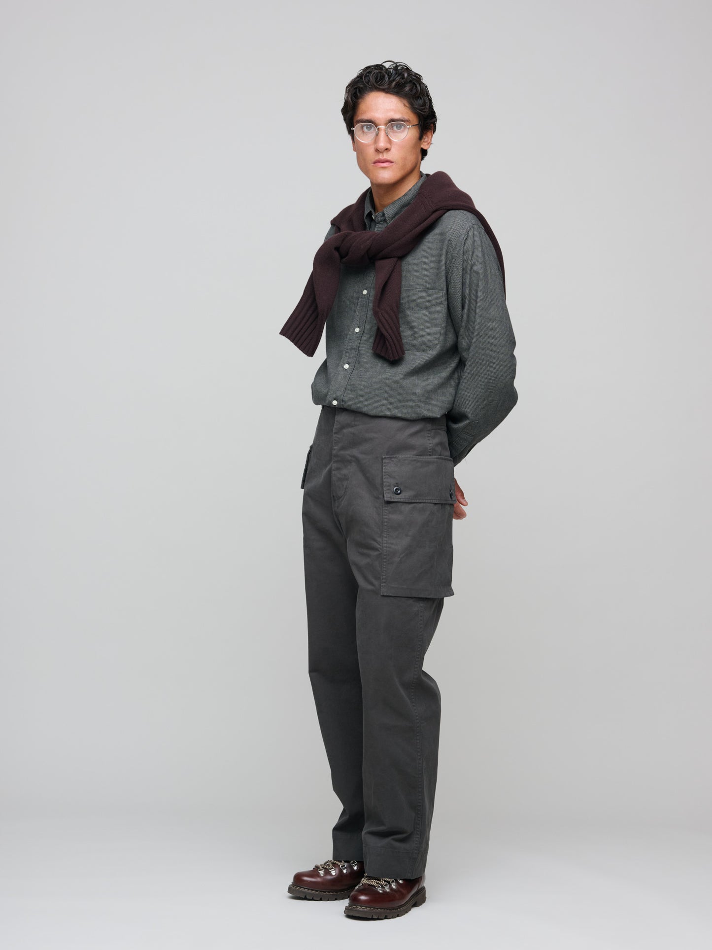 Cargo Pocket Trousers Plain Cotton Drill, Ebony